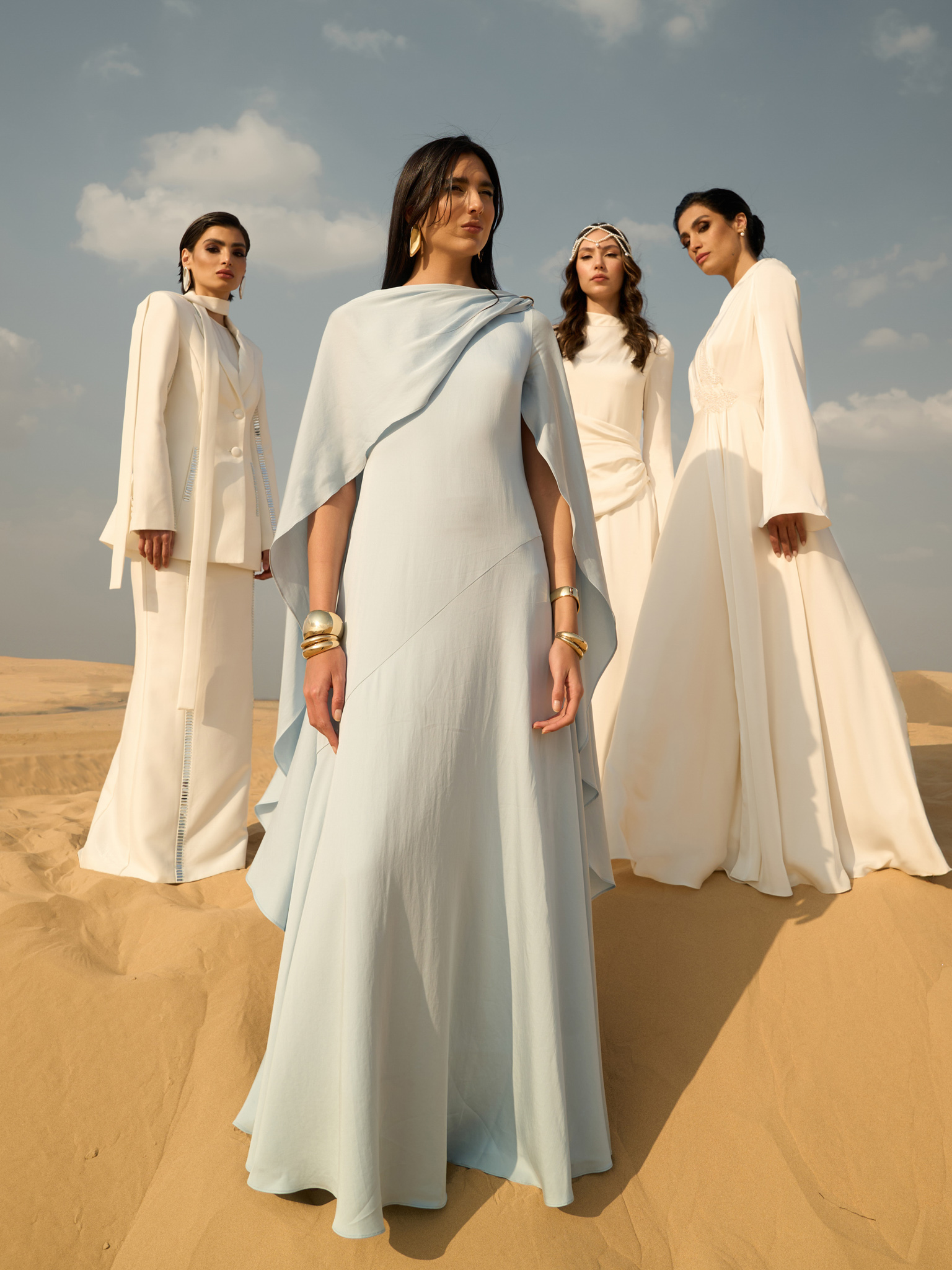 Maxi dress with asymmetrical cape