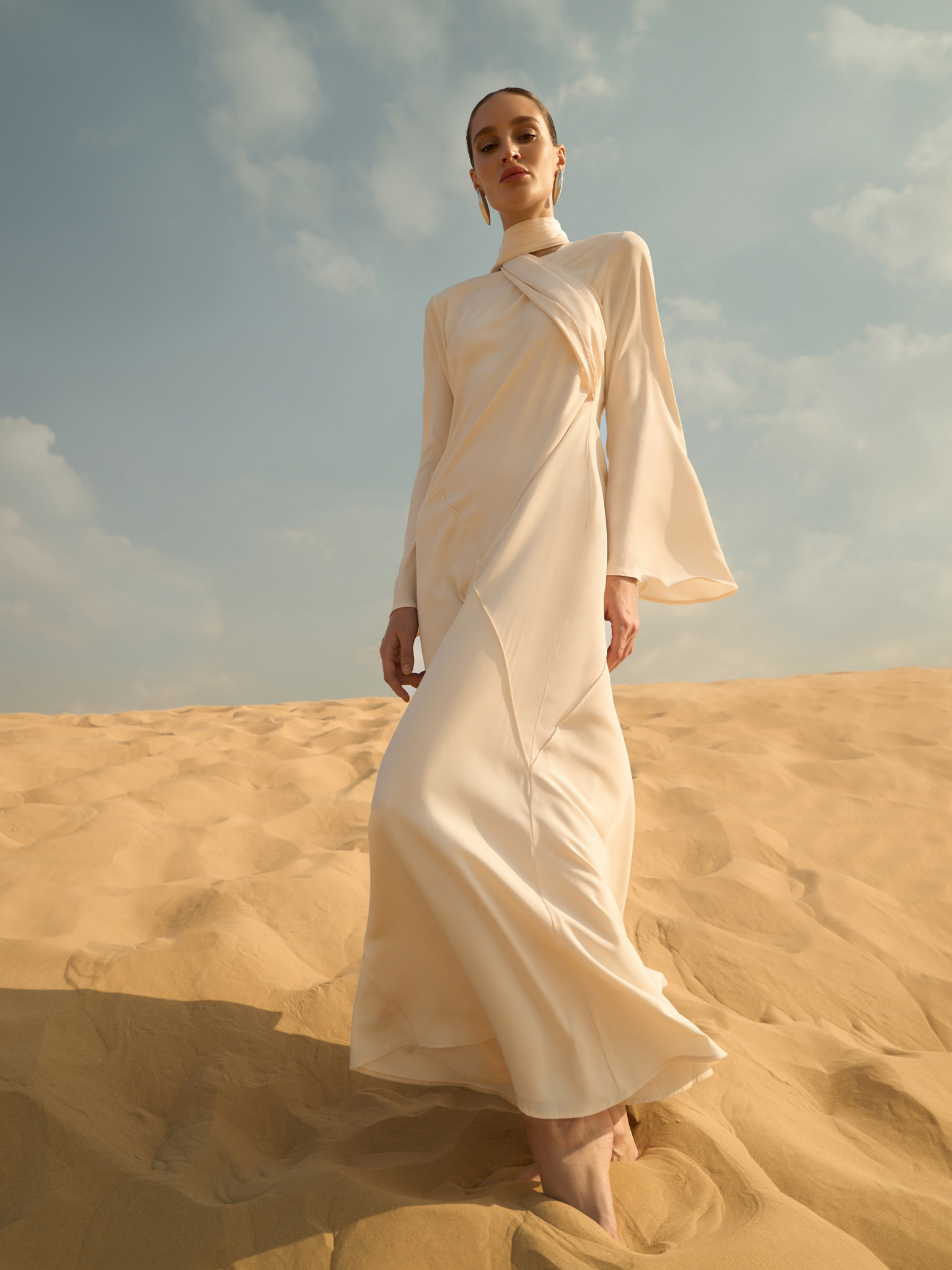 Maxi dress with asymmetrical draped bodice