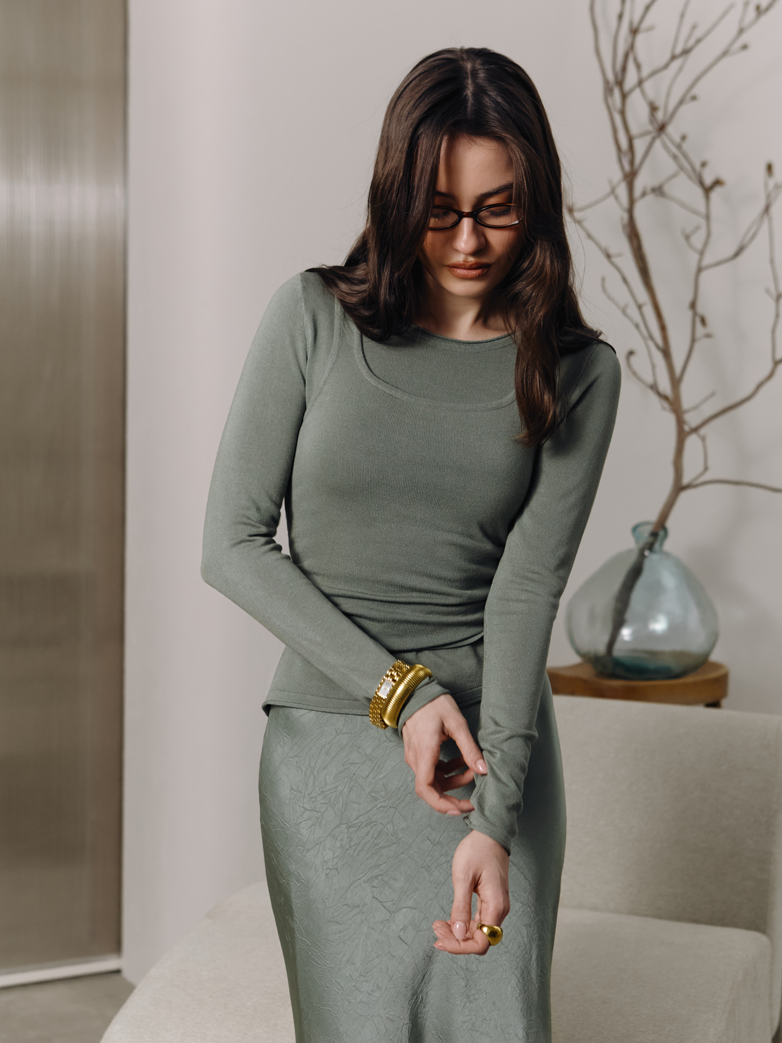 Jersey longlseeve with asymmetrical edge