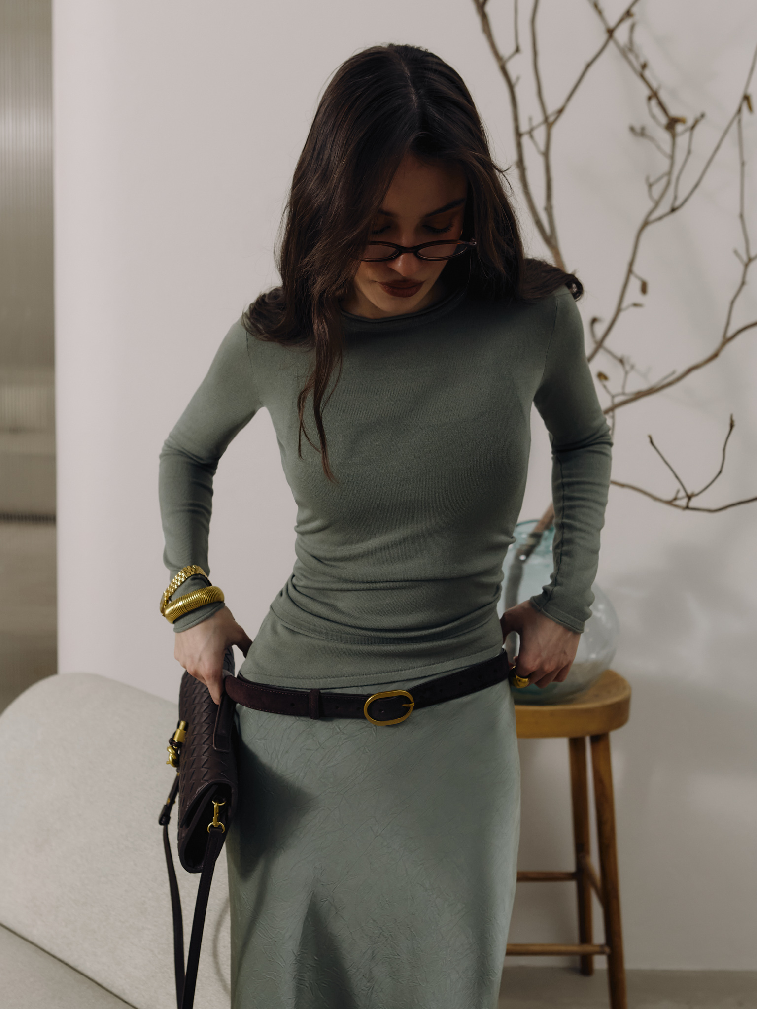 Jersey top with asymmetrical edge