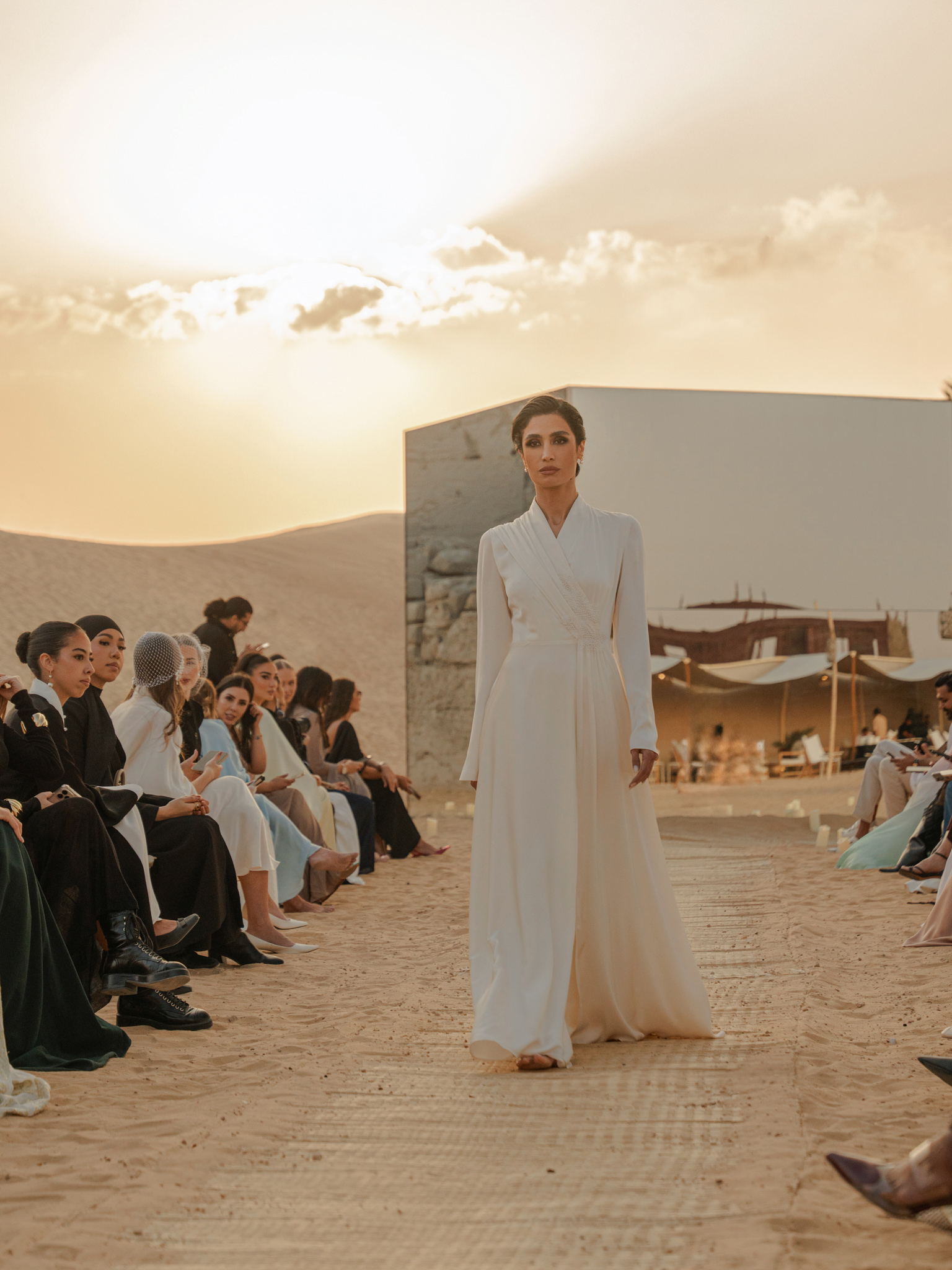 Floor-length maxi dress with wrap effect