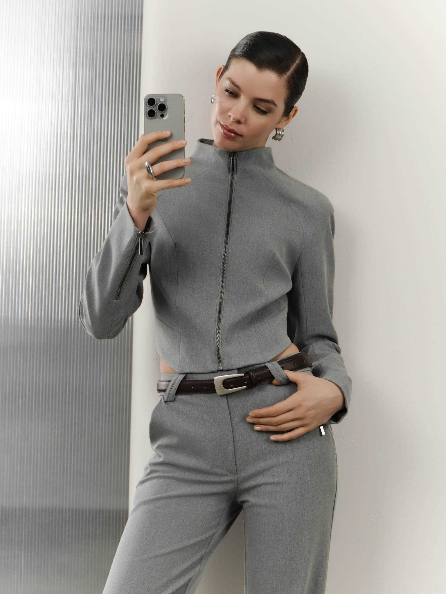 Flared high-waisted trousers