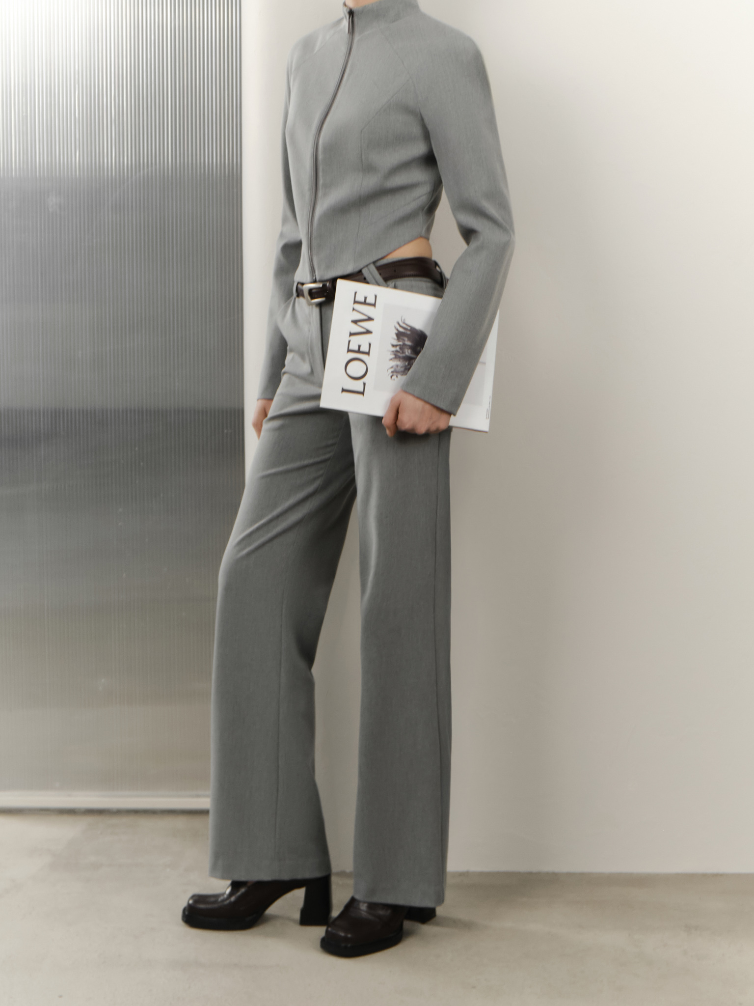 Flared high-waisted trousers