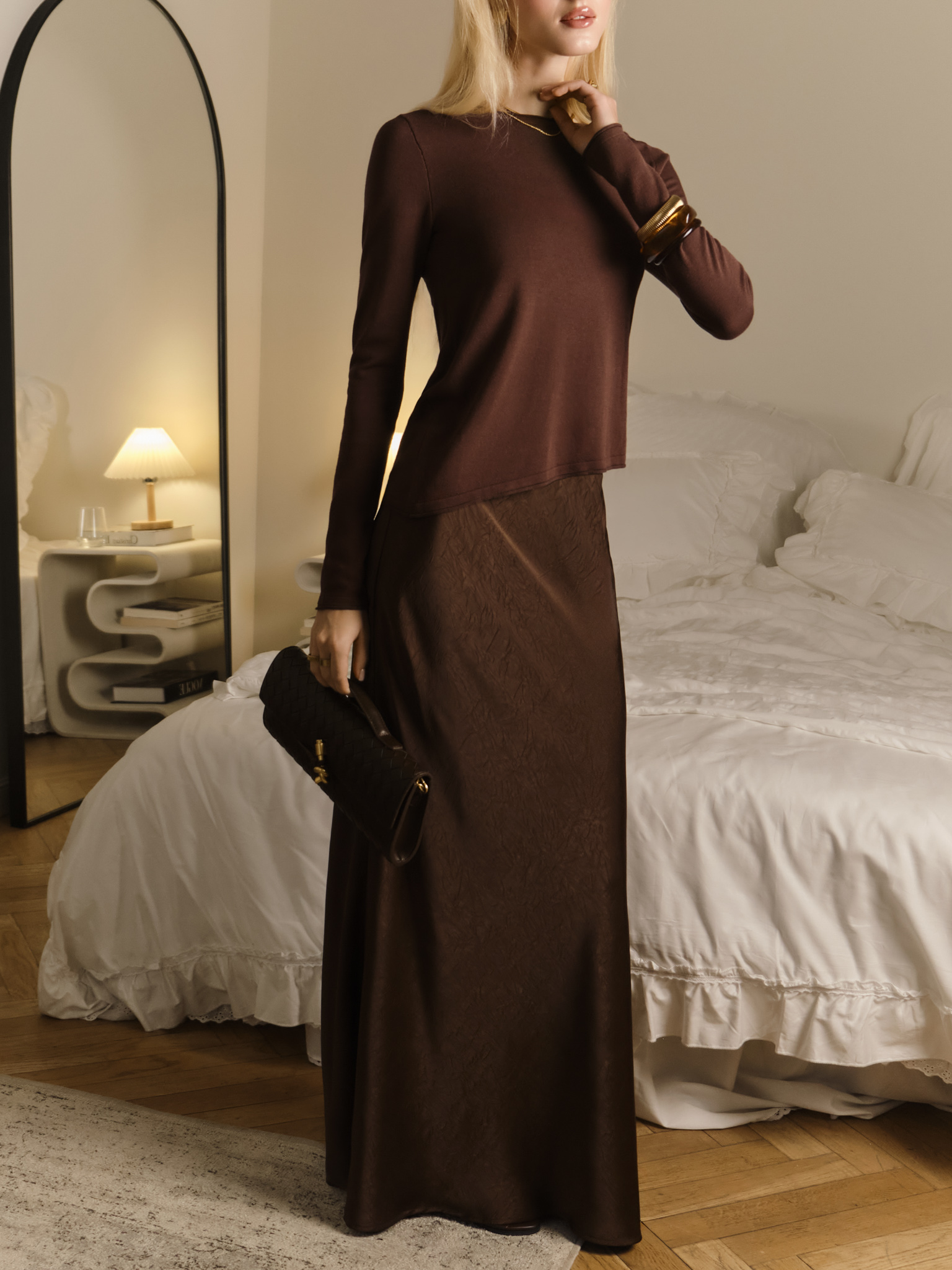 Floor-length maxi skirt in textured fabric