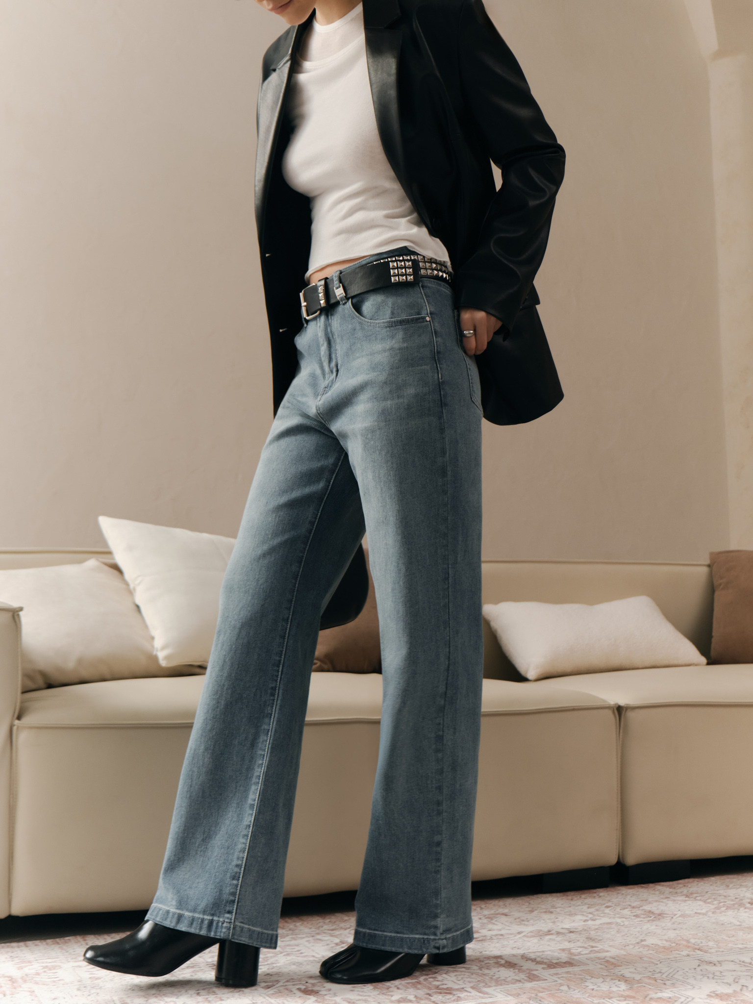 Straight light-wash denim jeans