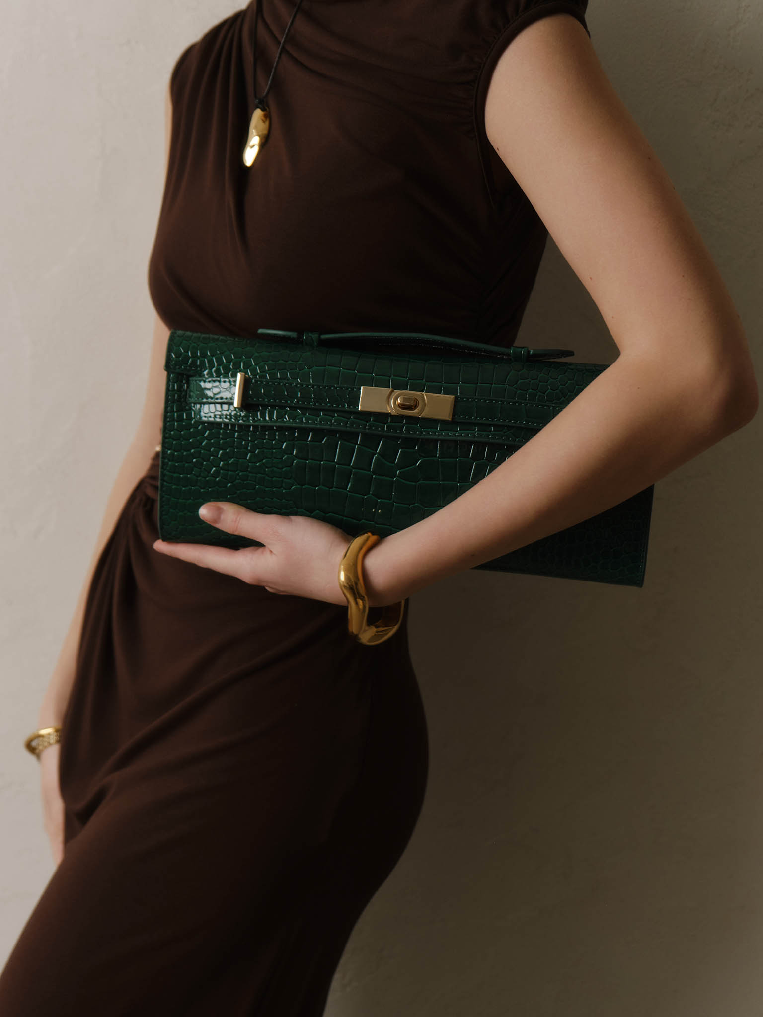 Rectangular reptile-embossed eco-leather bag