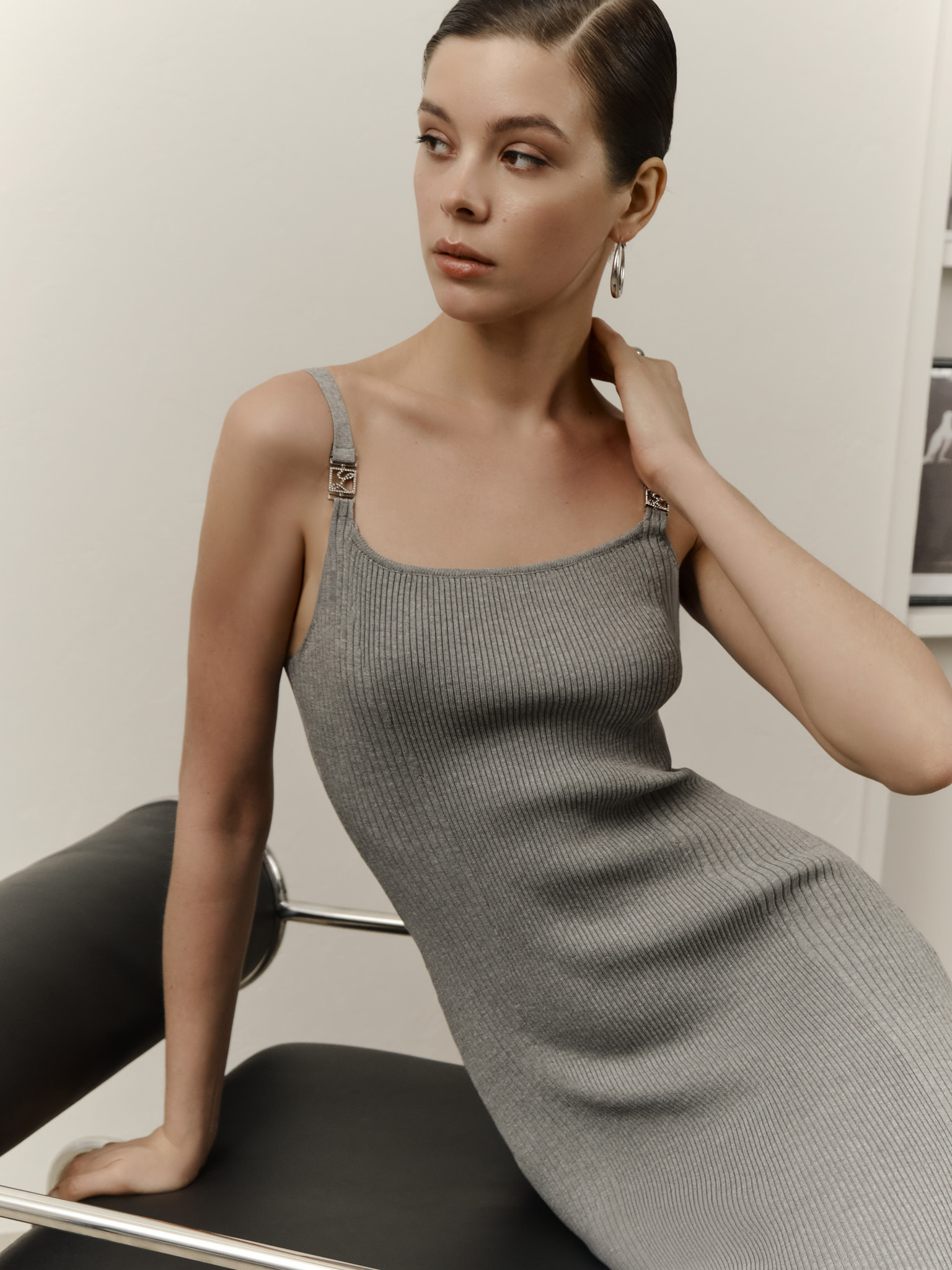 Mini ribbed dress with strap decoration