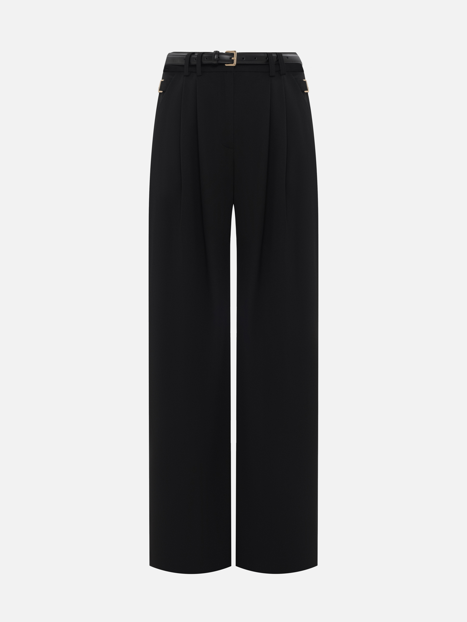 Loose suiting trousers with eco-leather belt