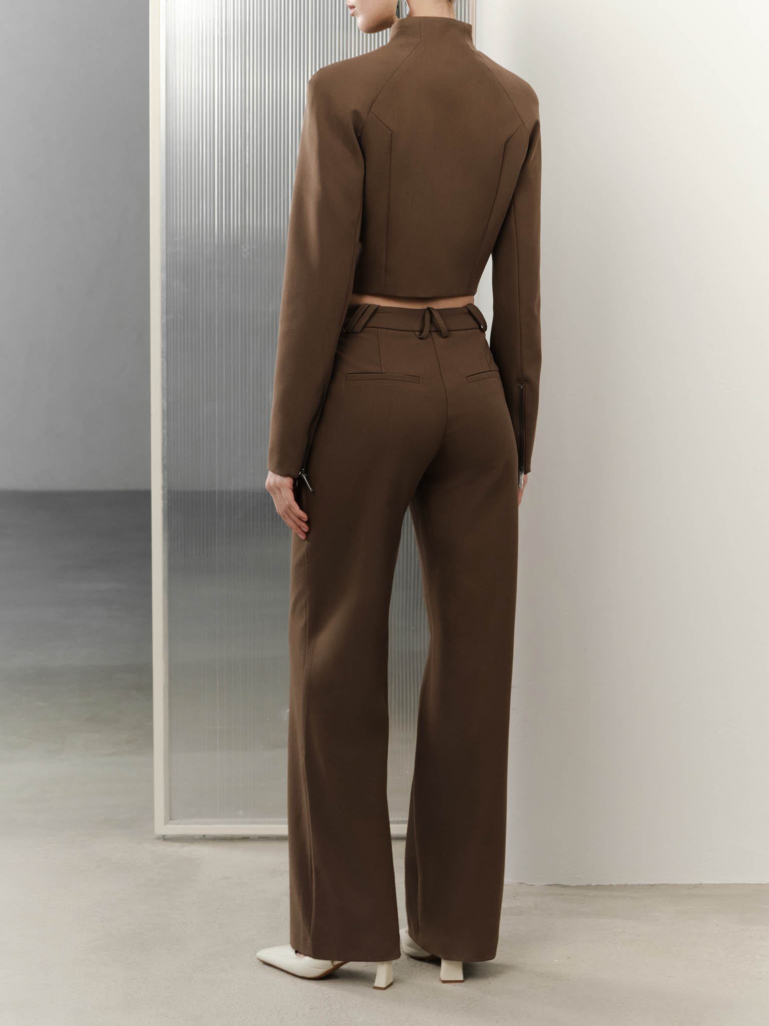 Flared high-waisted trousers