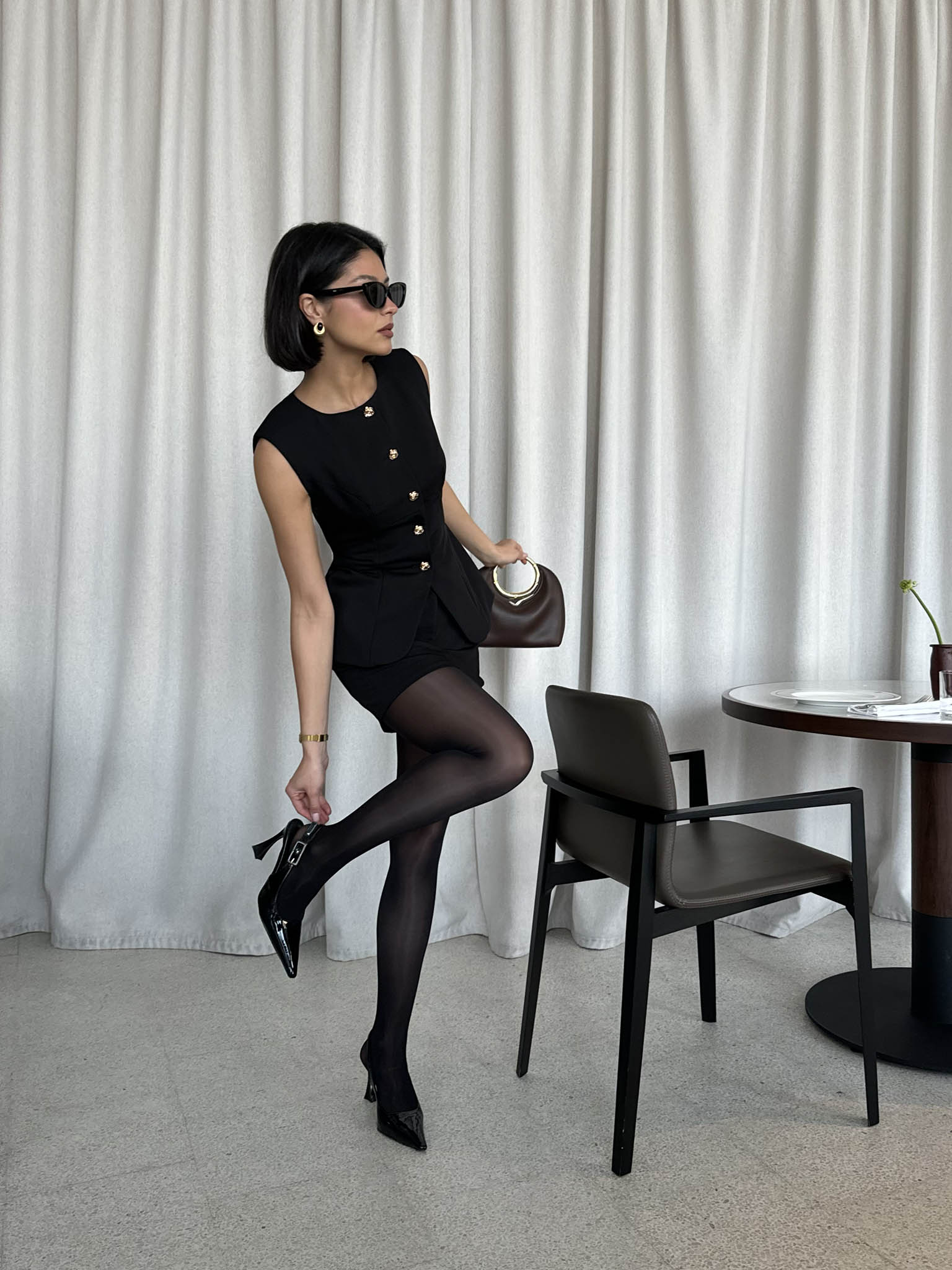 Straight mini skirt with flower buttons