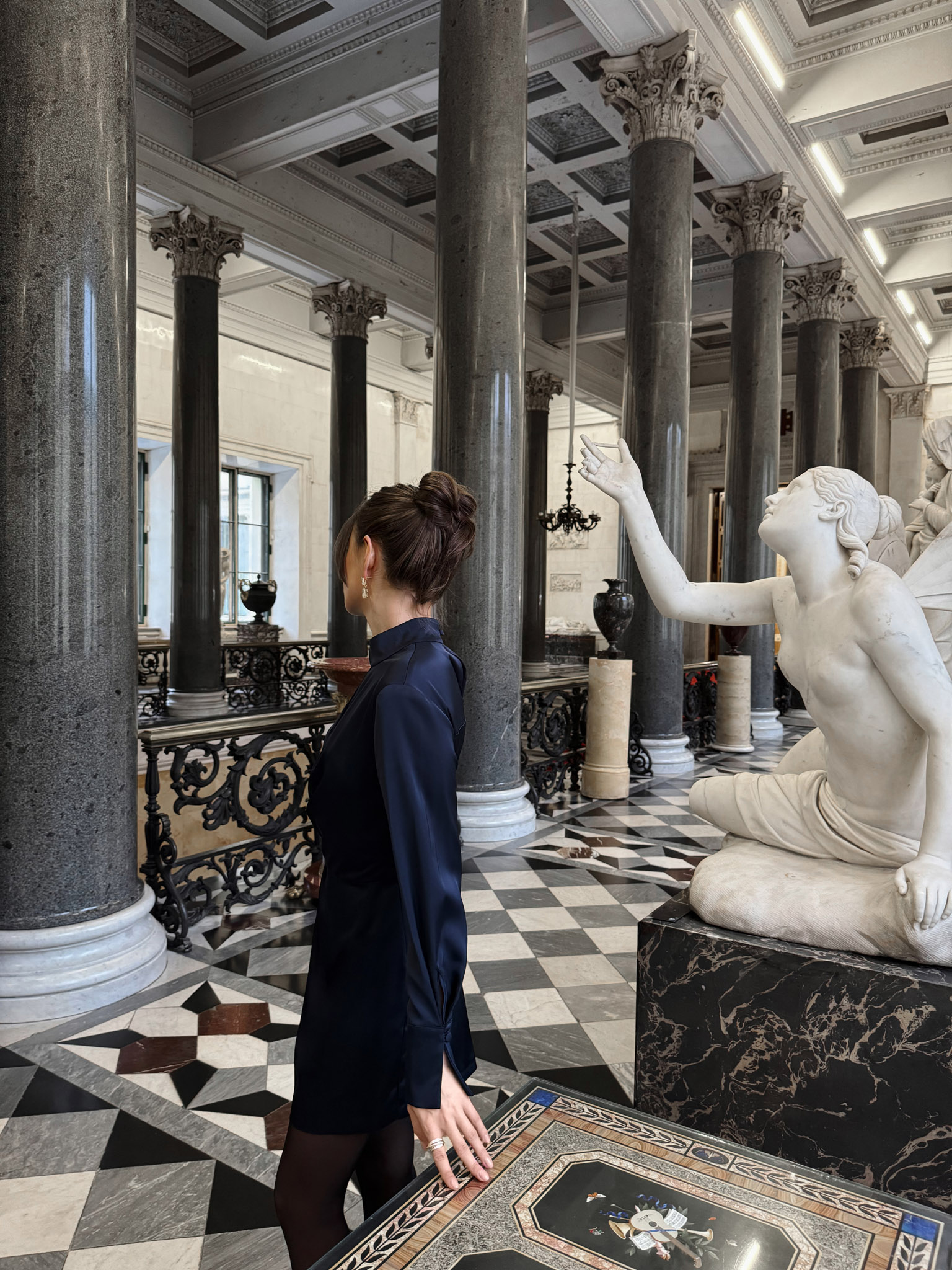 Satin mini dress with wrap imitation