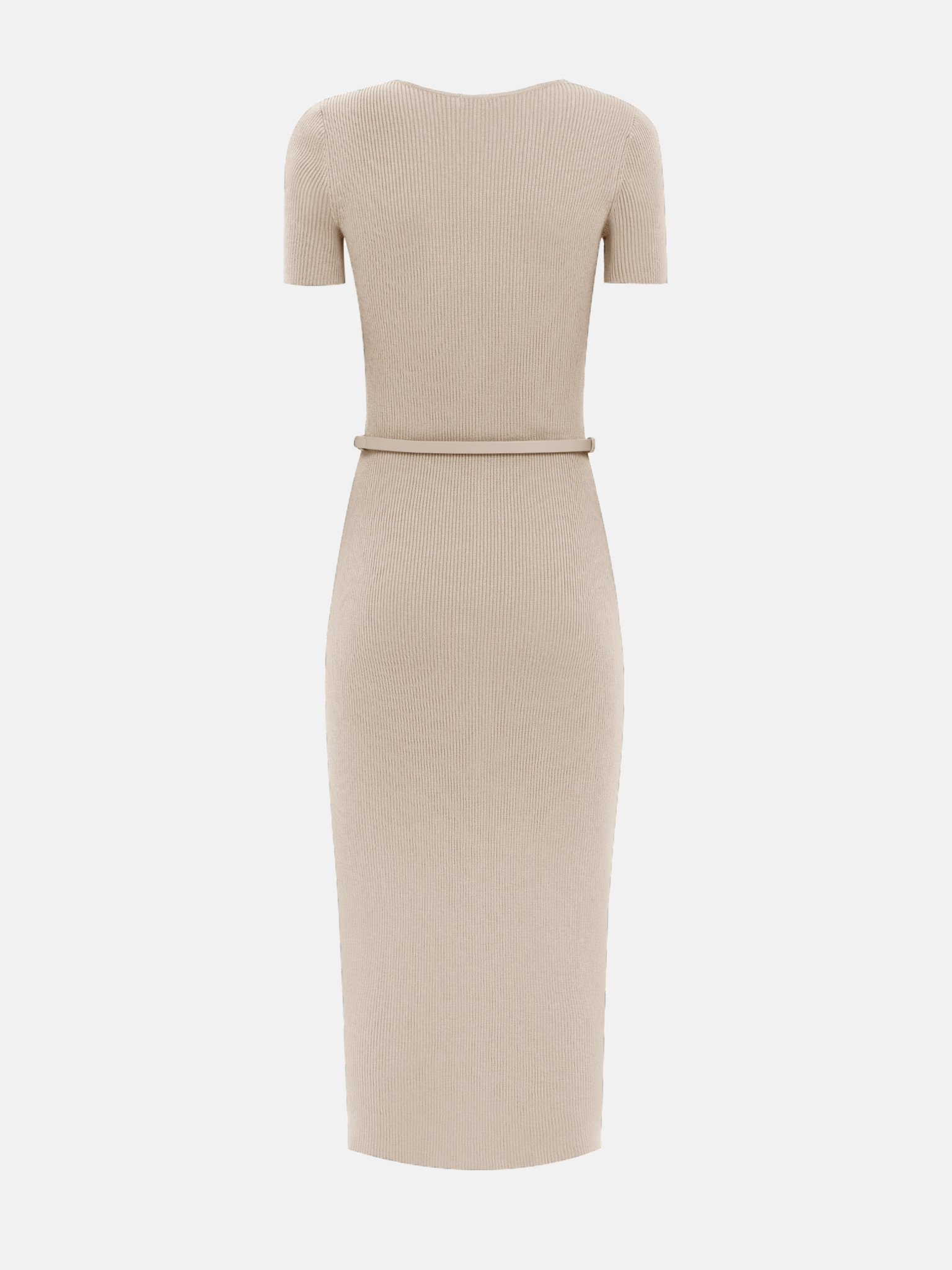 Knitted midi dress with buttons at the front and matching belt