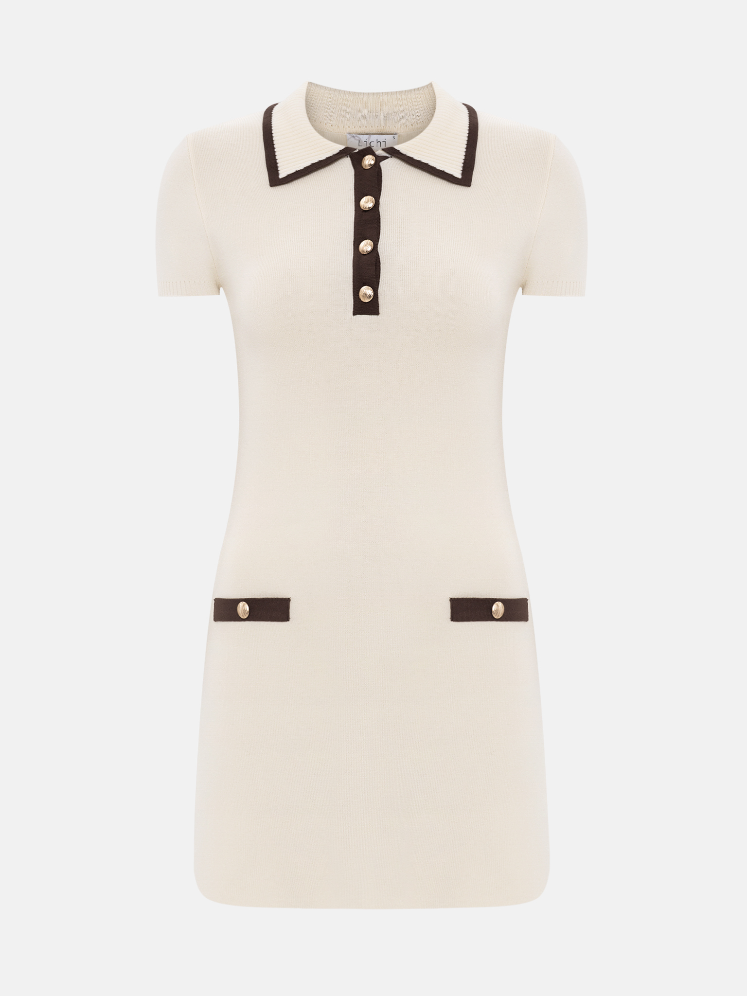 Knitted mini dress with contrast edge on the bodice