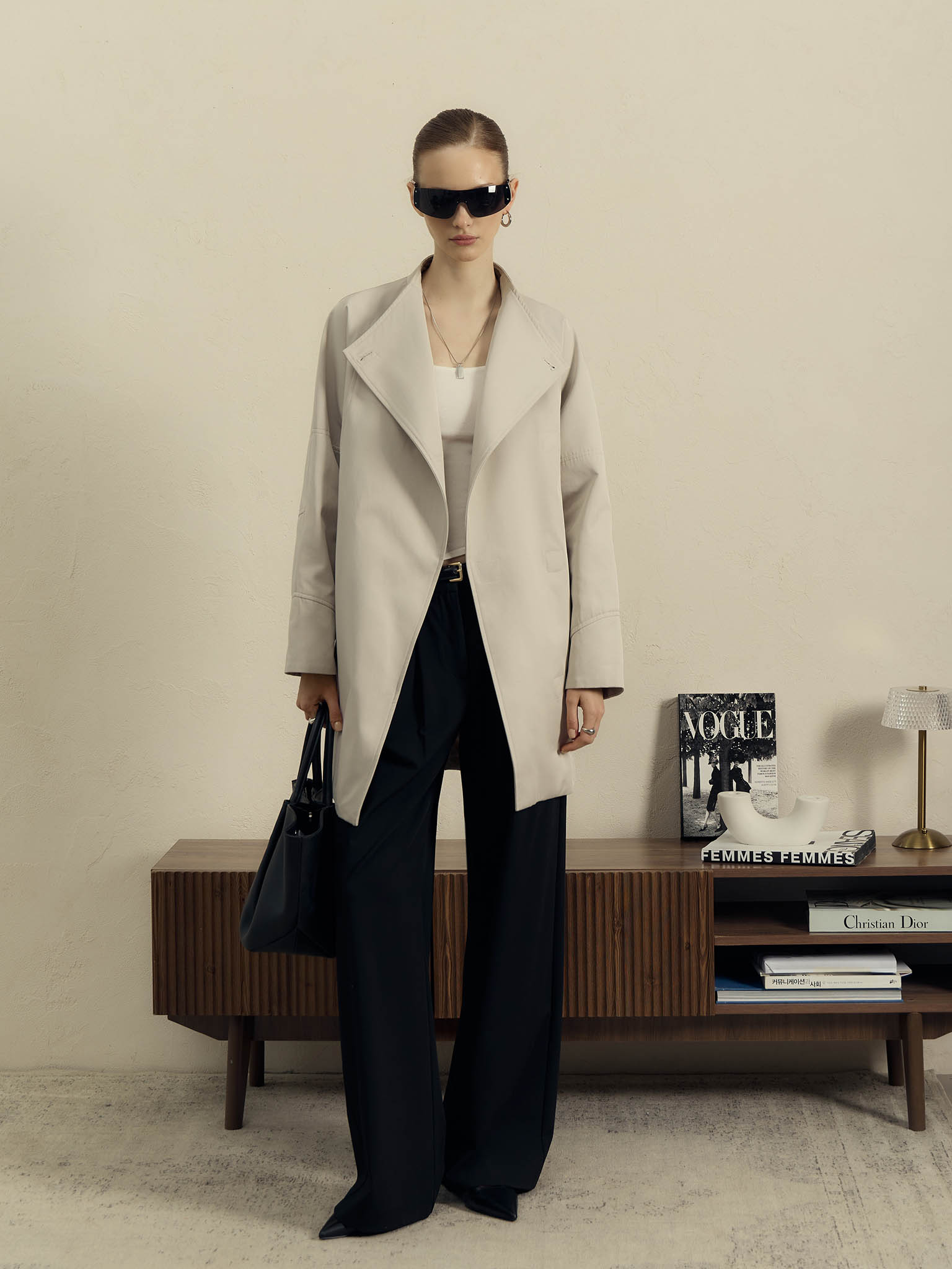 Mini trench coat with matching belt