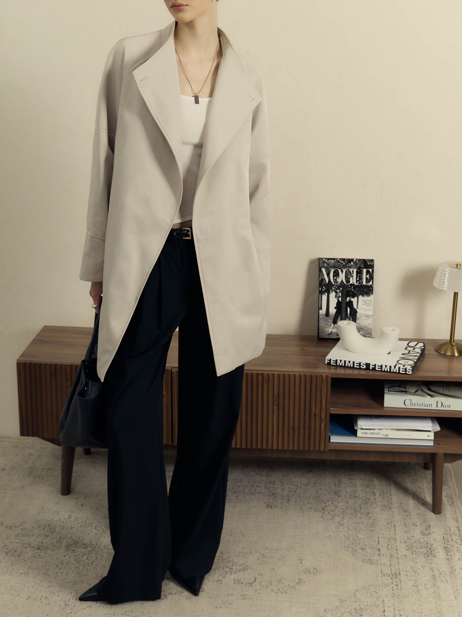 Mini trench coat with matching belt