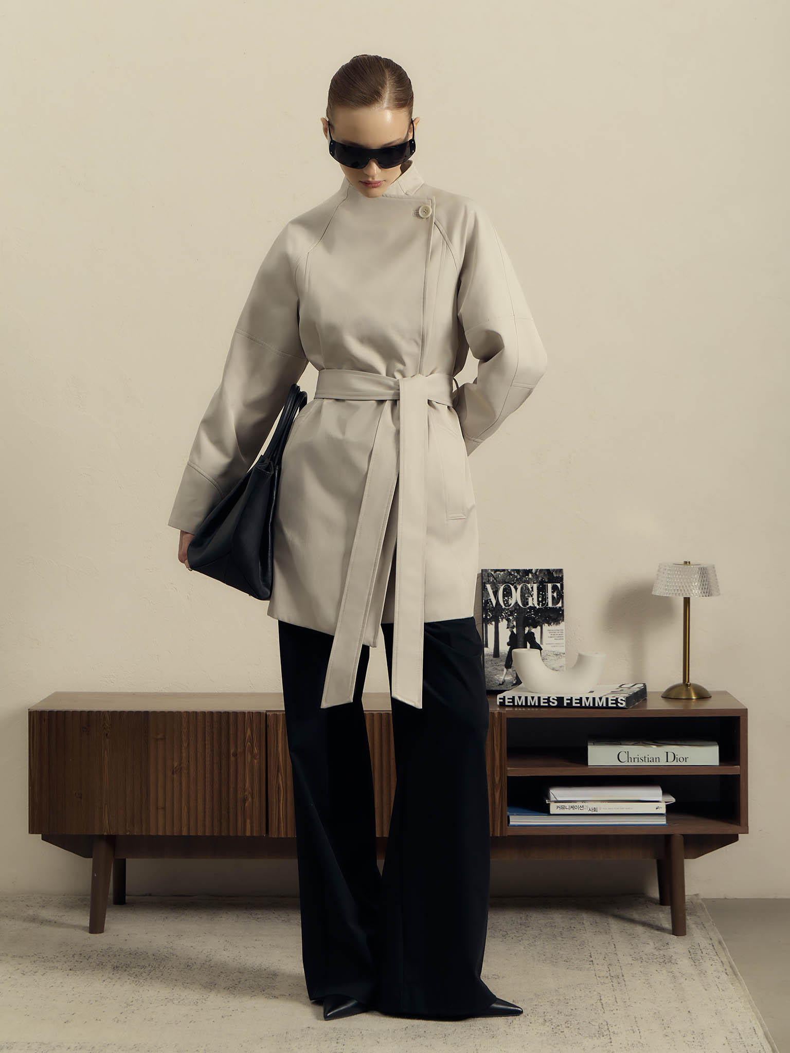 Mini trench coat with matching belt