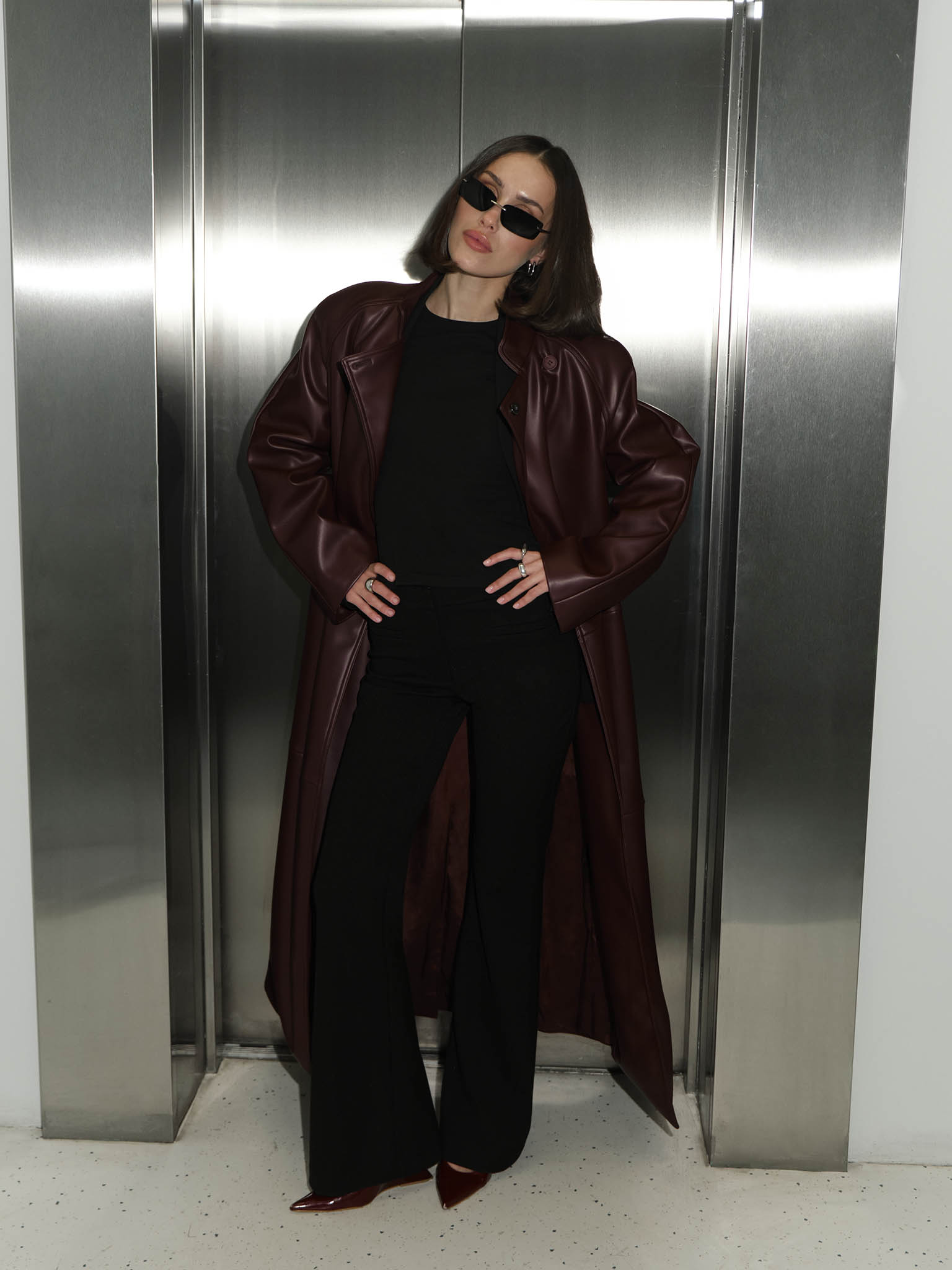 Midi trench coat in matte eco leather