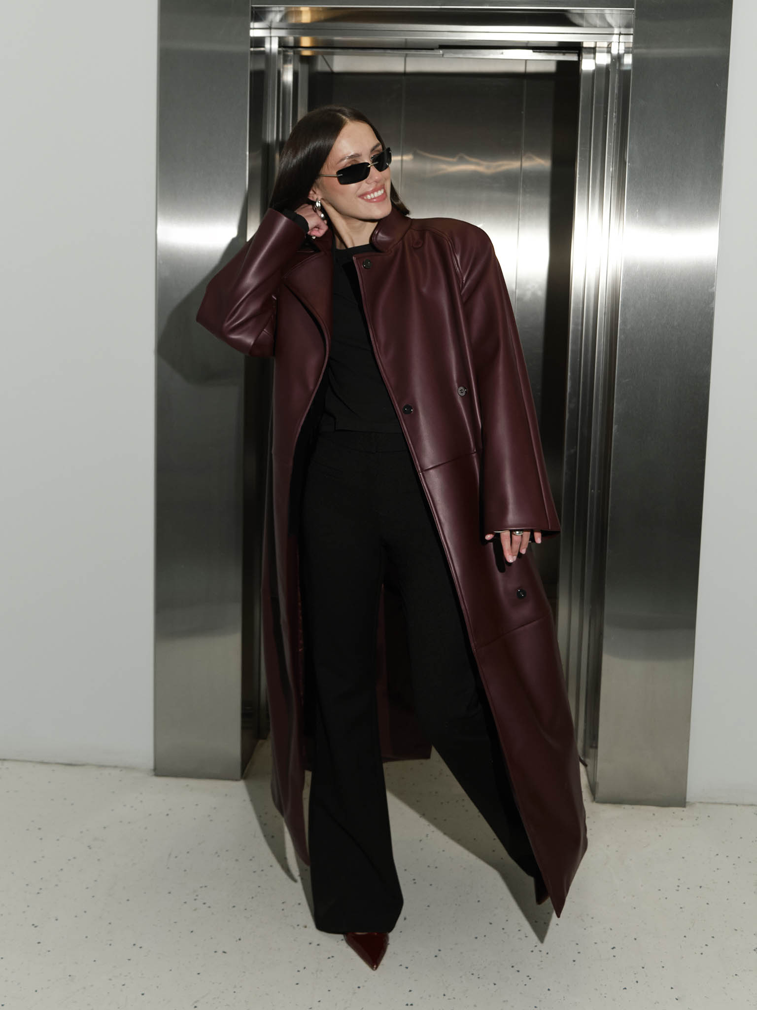 Midi trench coat in matte eco leather