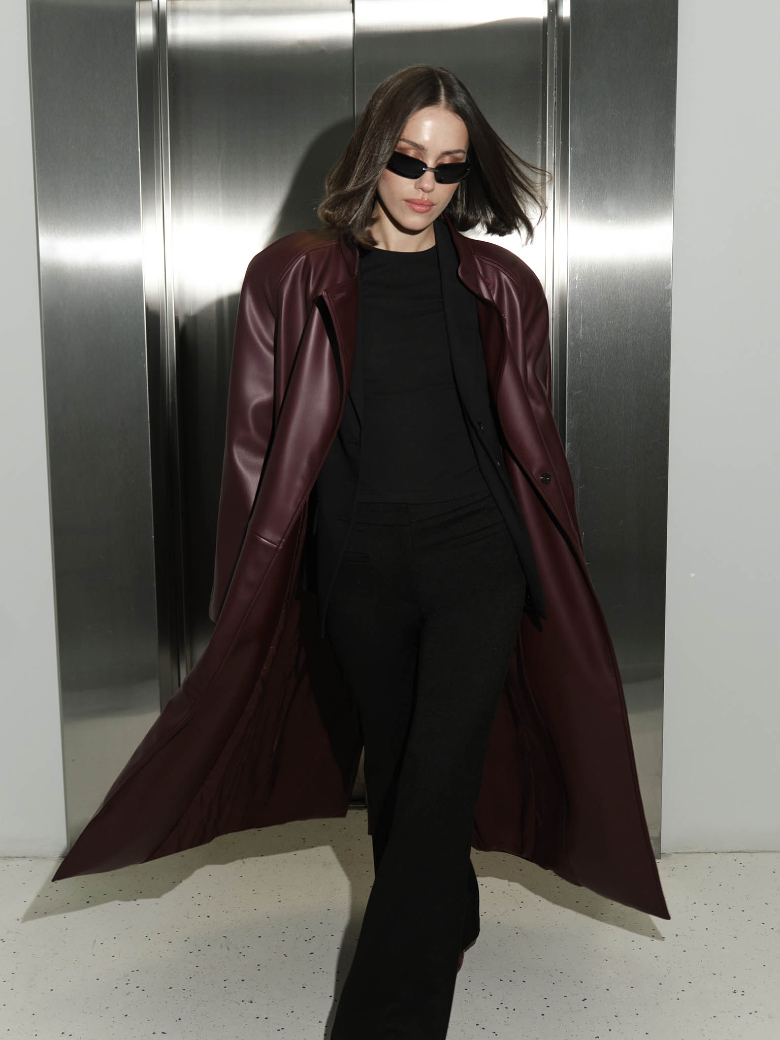 Midi trench coat in matte eco leather