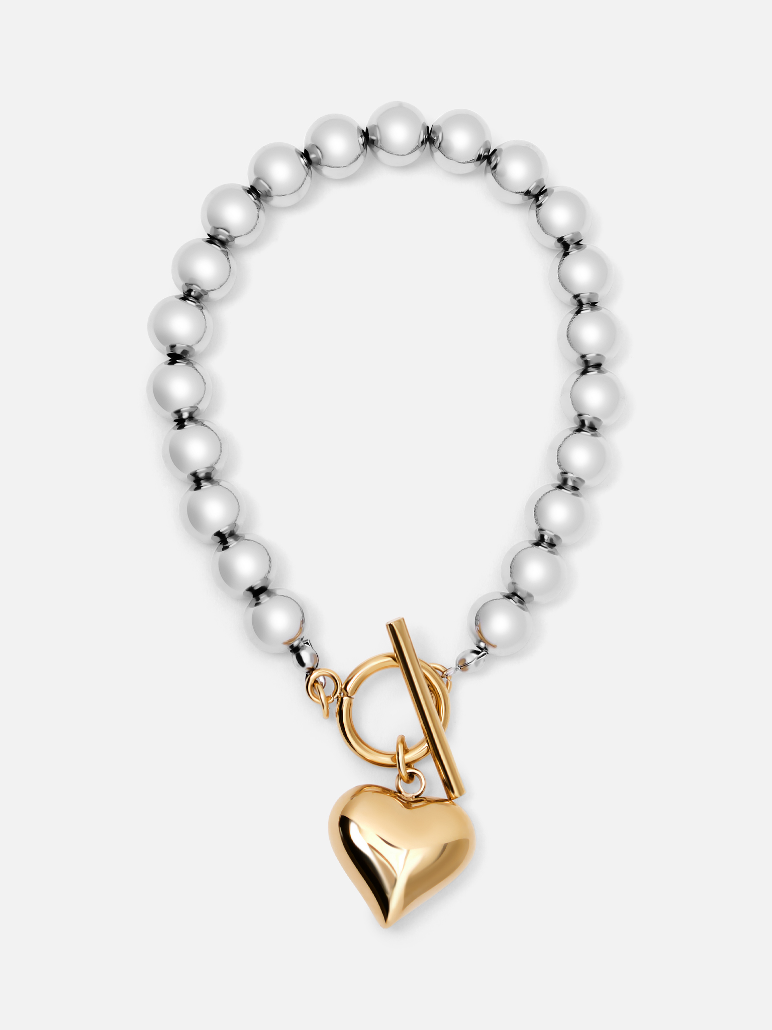 Metal beads bracelet with heart decoration
