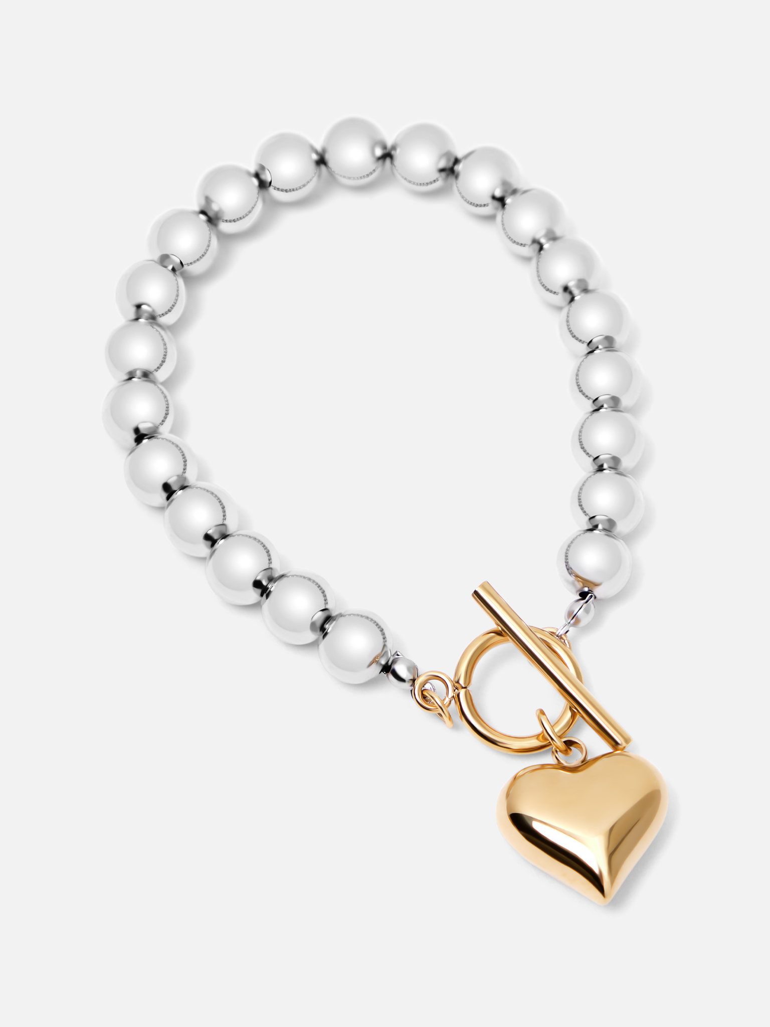 Metal beads bracelet with heart decoration