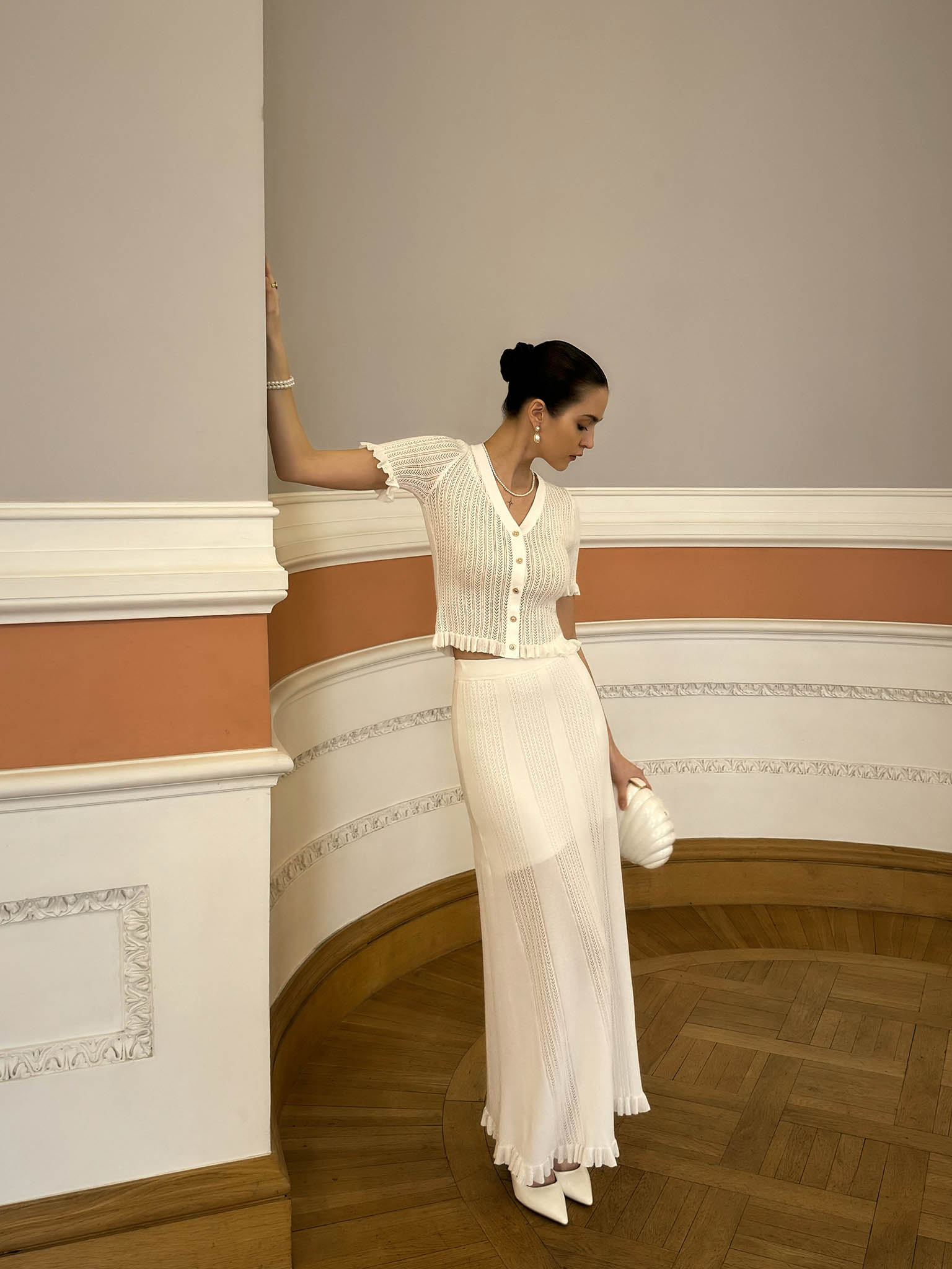 Openwork jersey maxi skirt