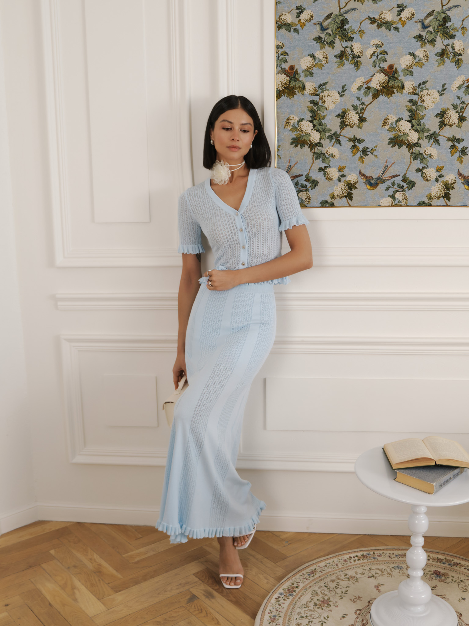 Openwork jersey maxi skirt