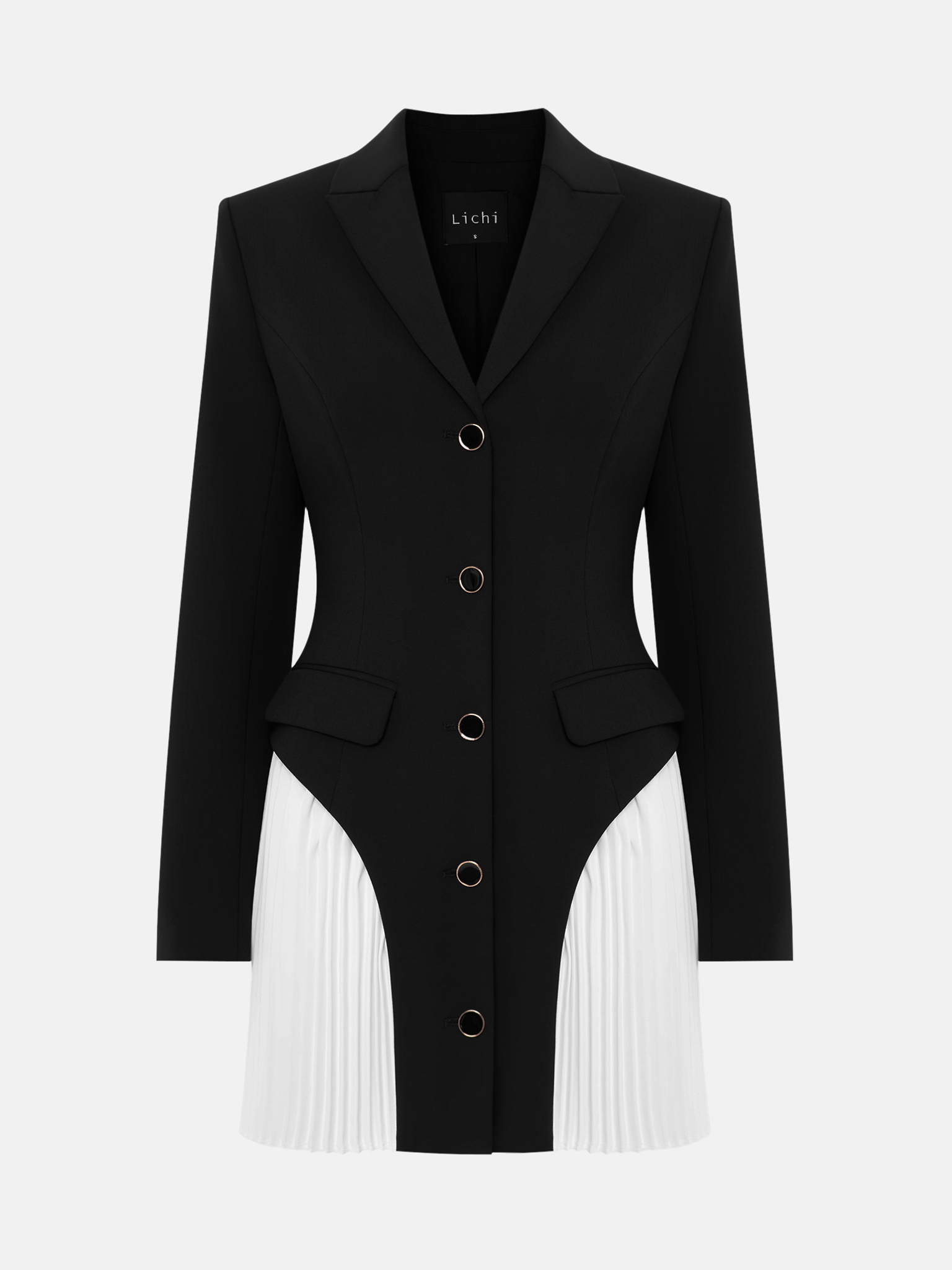 Mini blazer dress with pleated inserts on the skirt