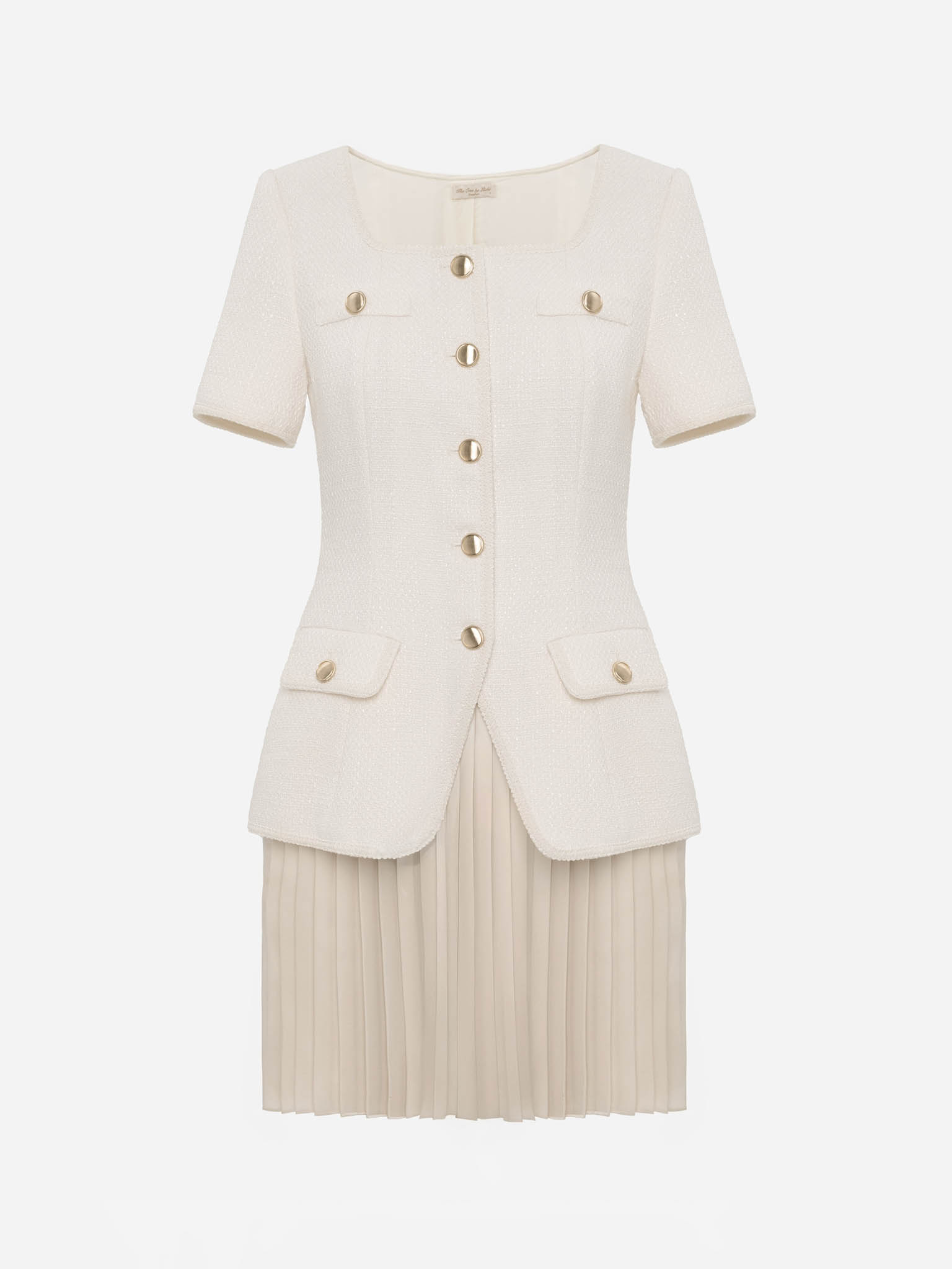 Tweed dress with pleated skirt