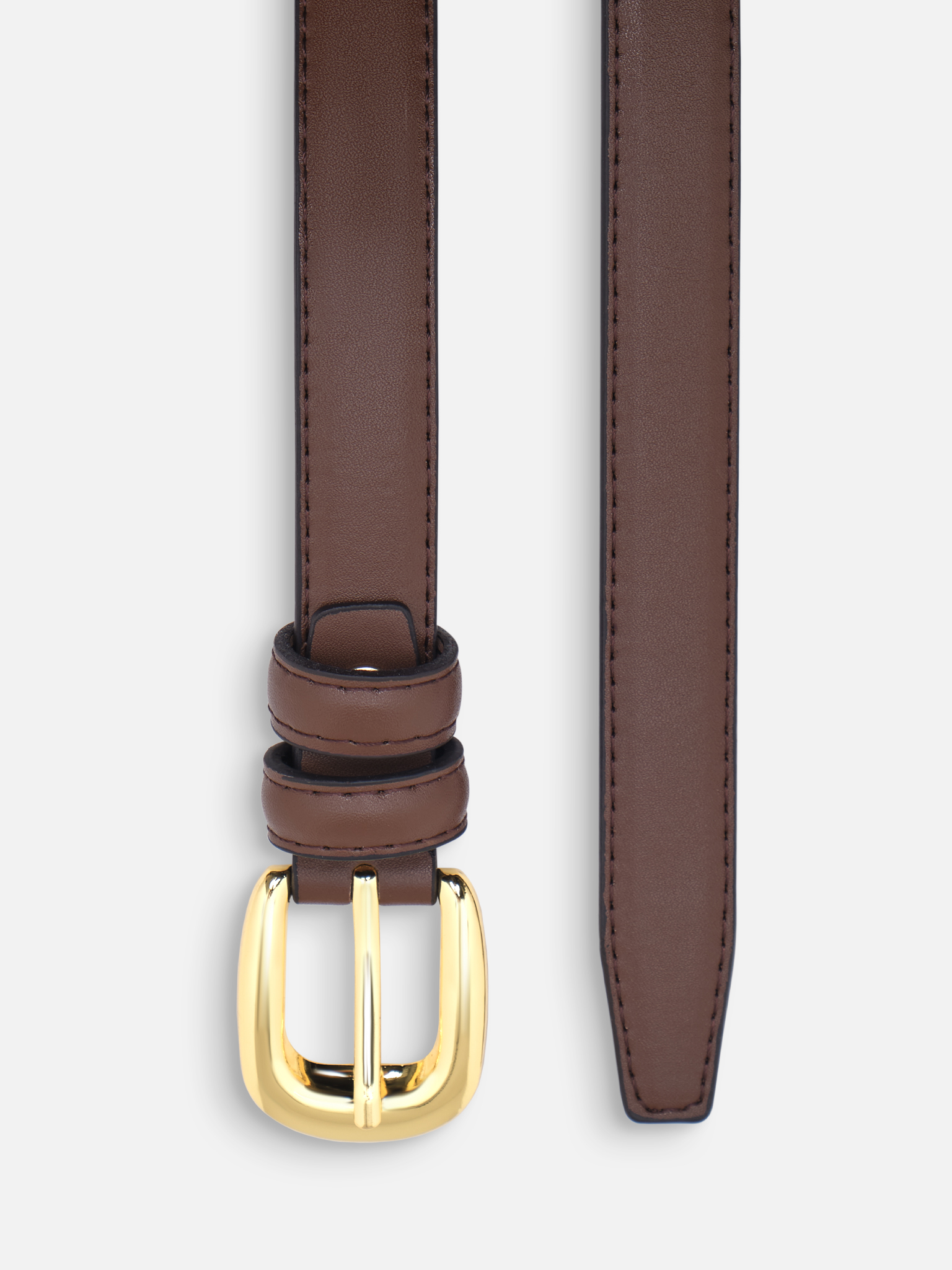 Slim eco leather belt with golden buckle