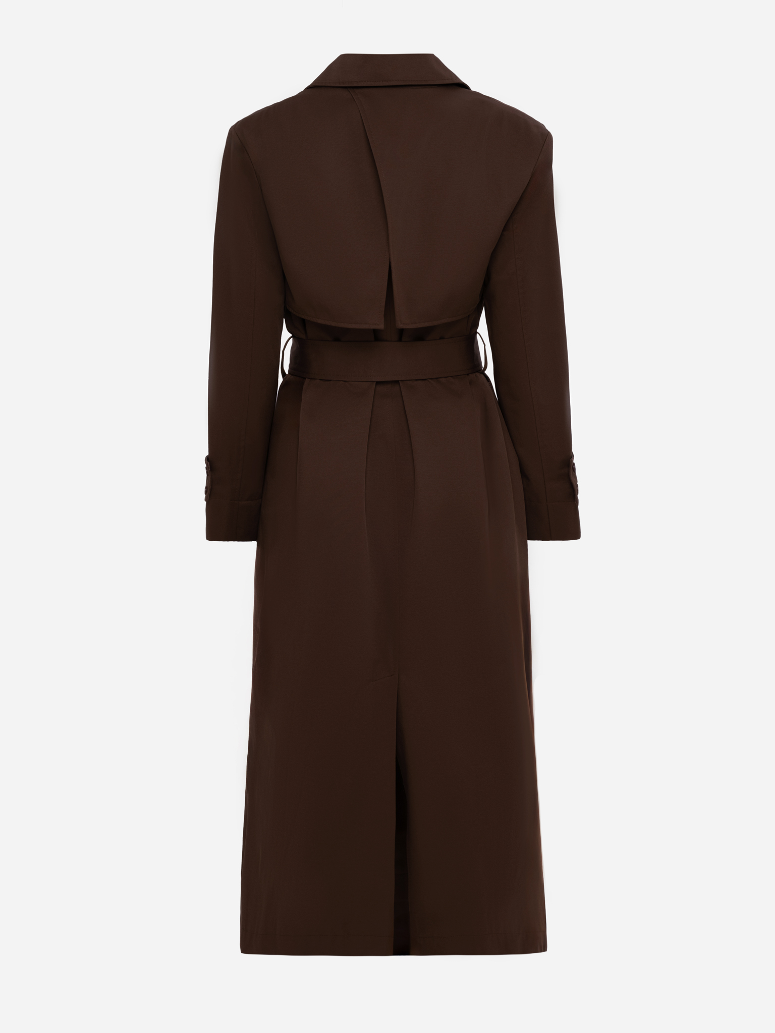 Двубортный тренч макси с поясом в тон