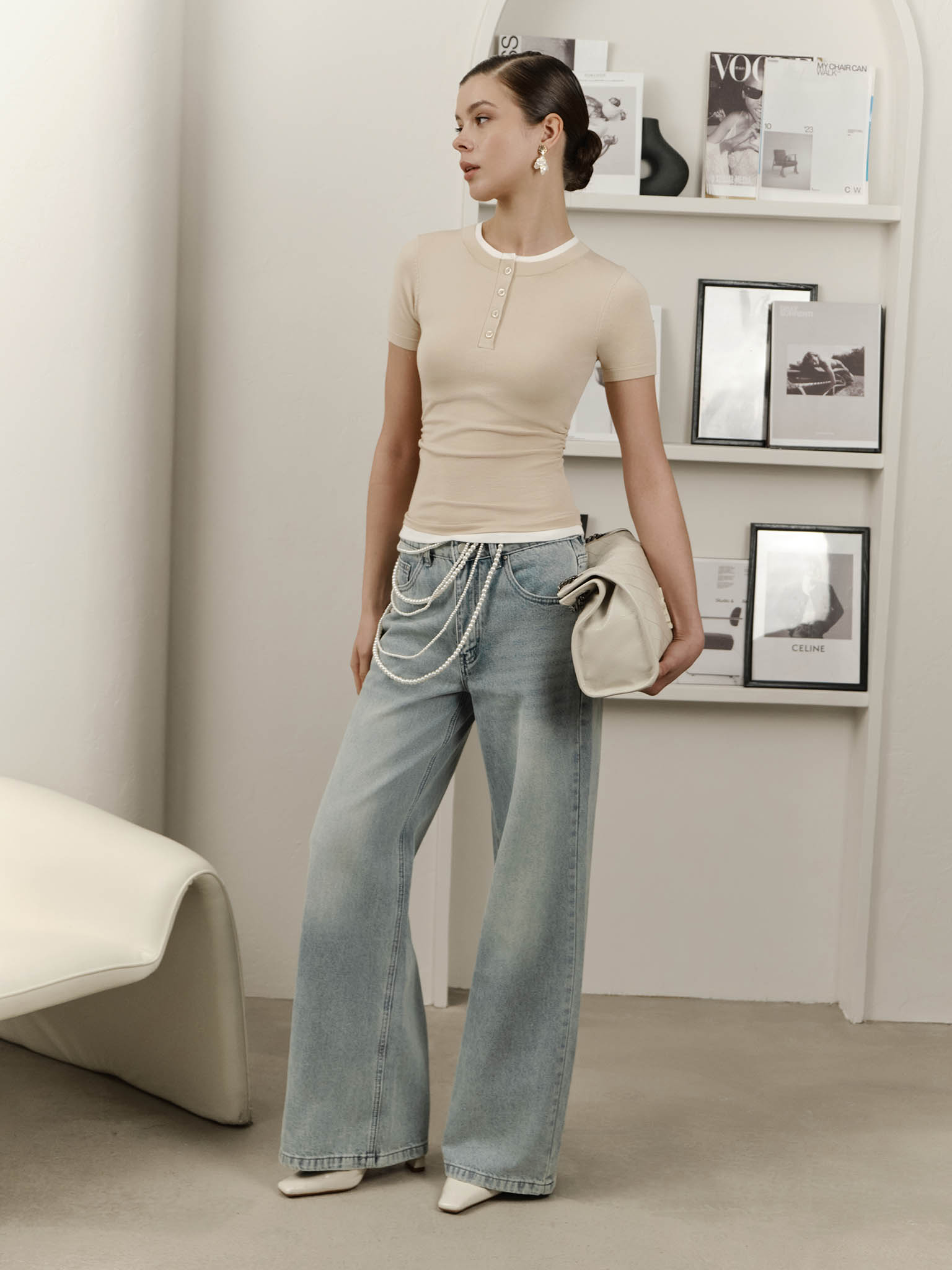 Two-material jersey top