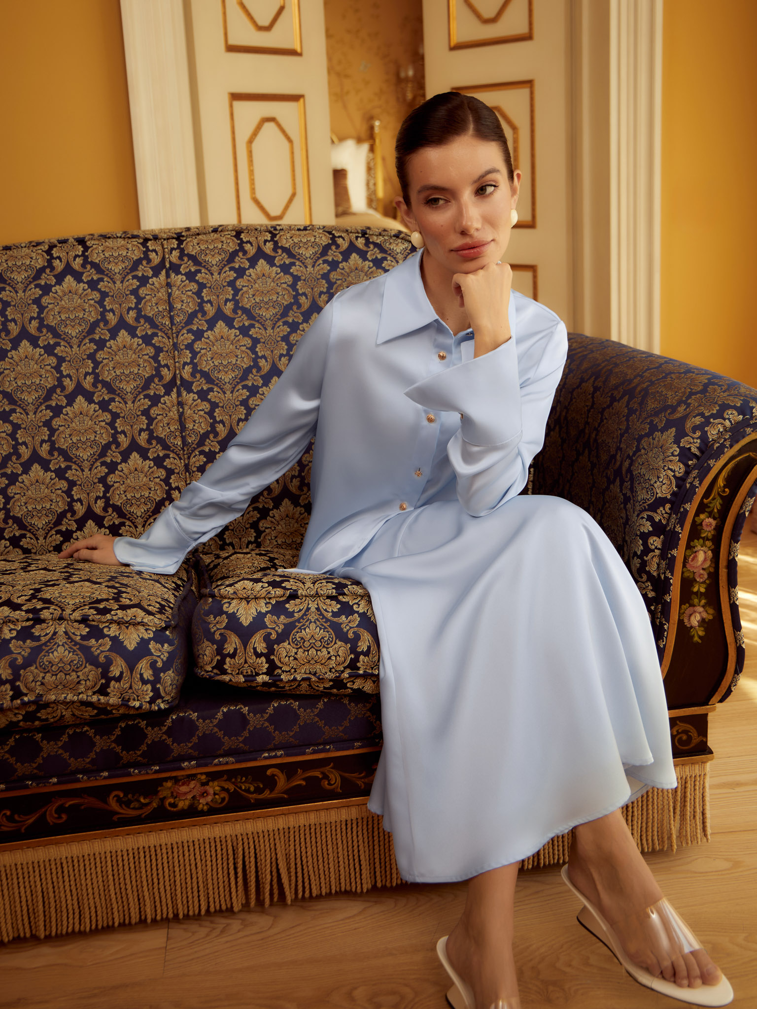 Satin shirt with golden buttons