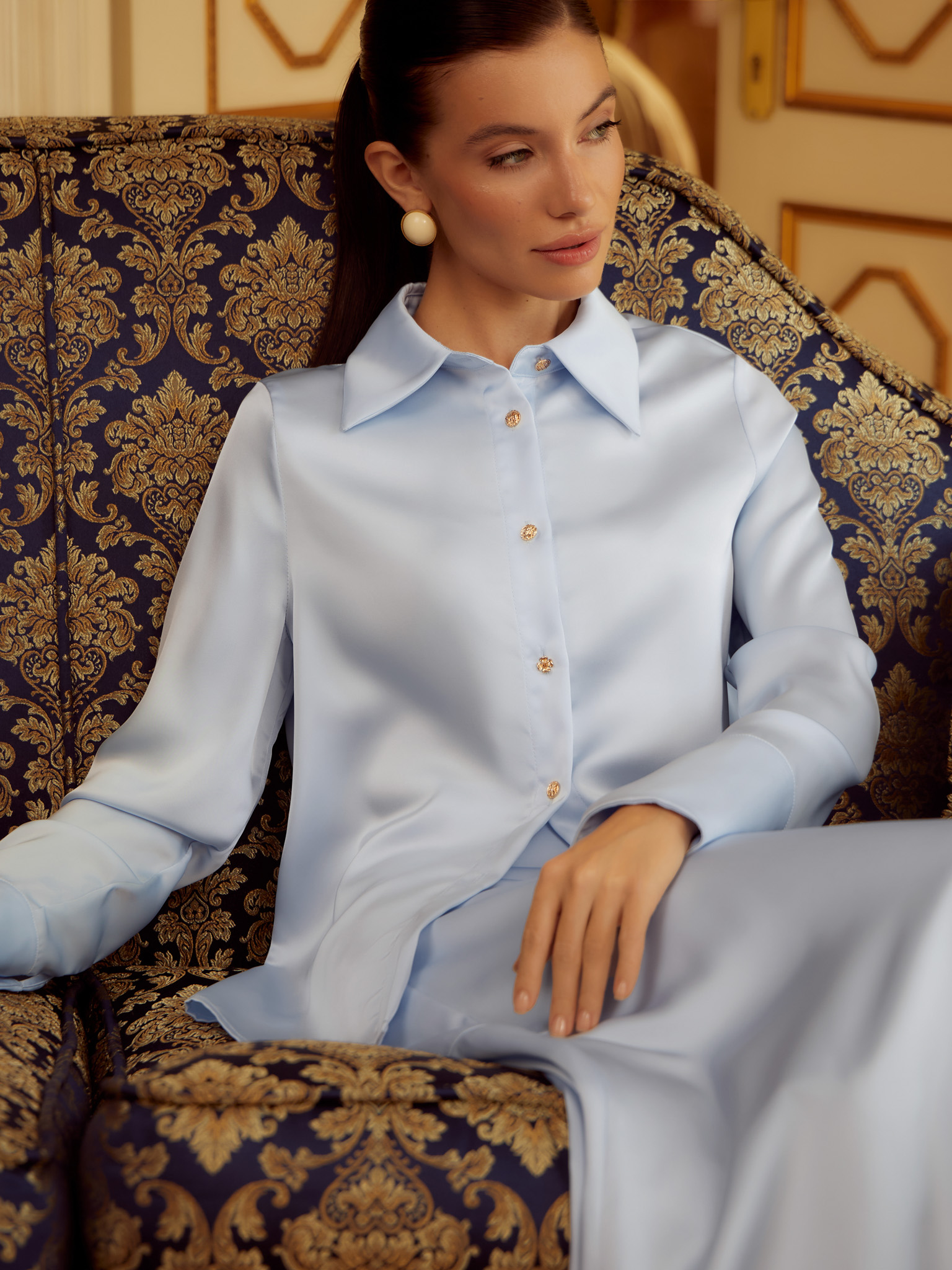Satin shirt with golden buttons