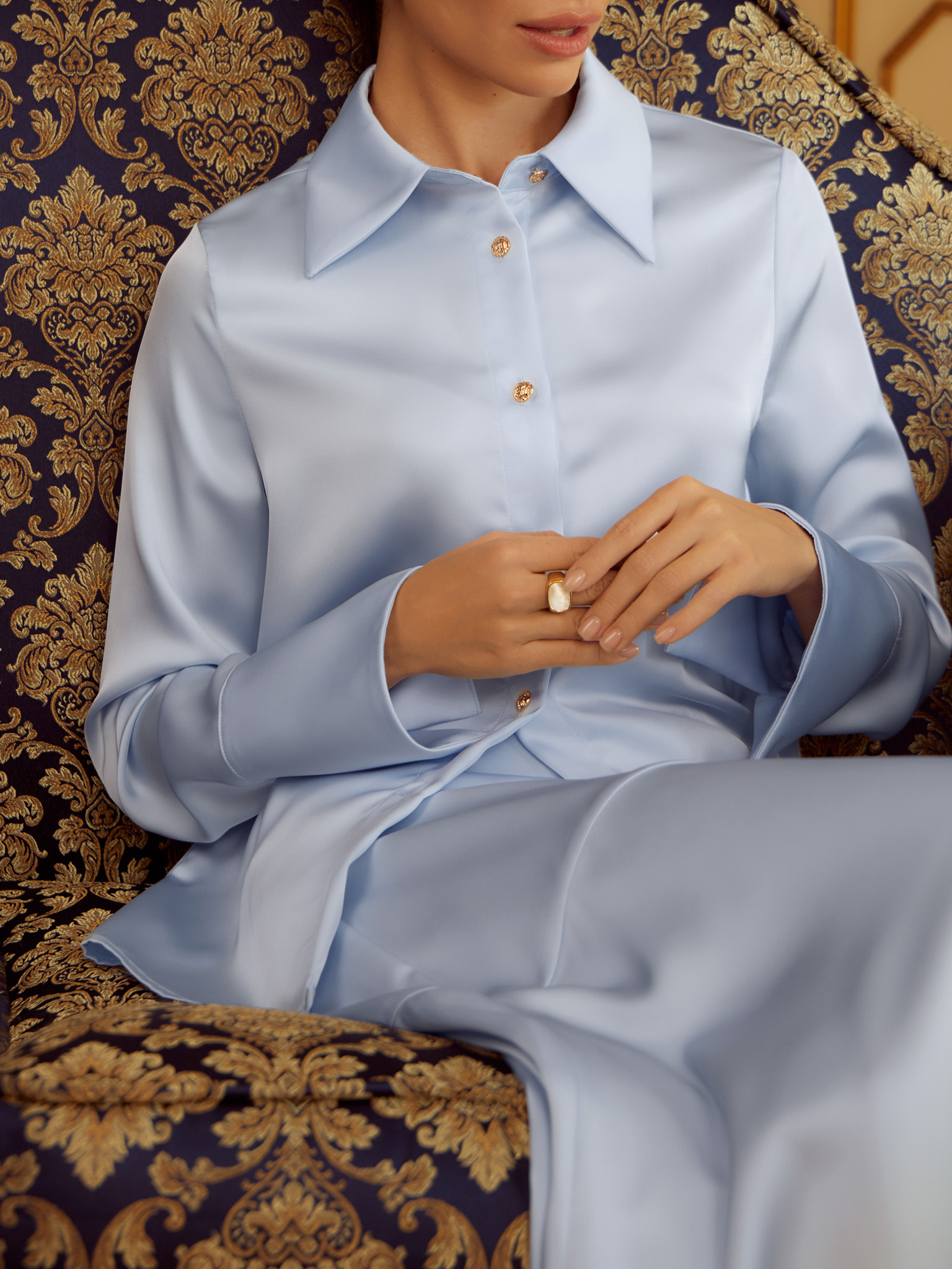 Satin shirt with golden buttons