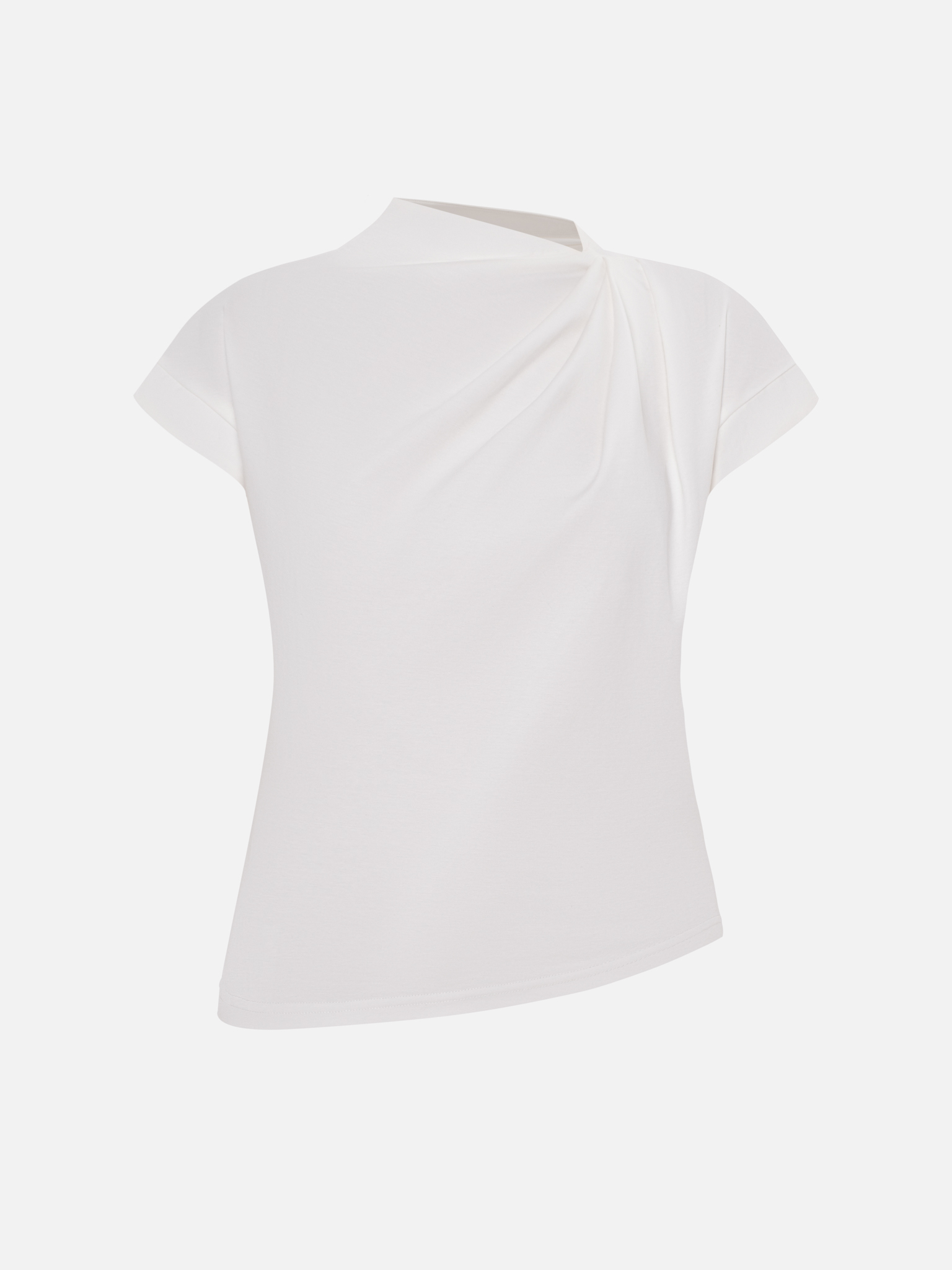 Short-sleeved top with draped shoulder