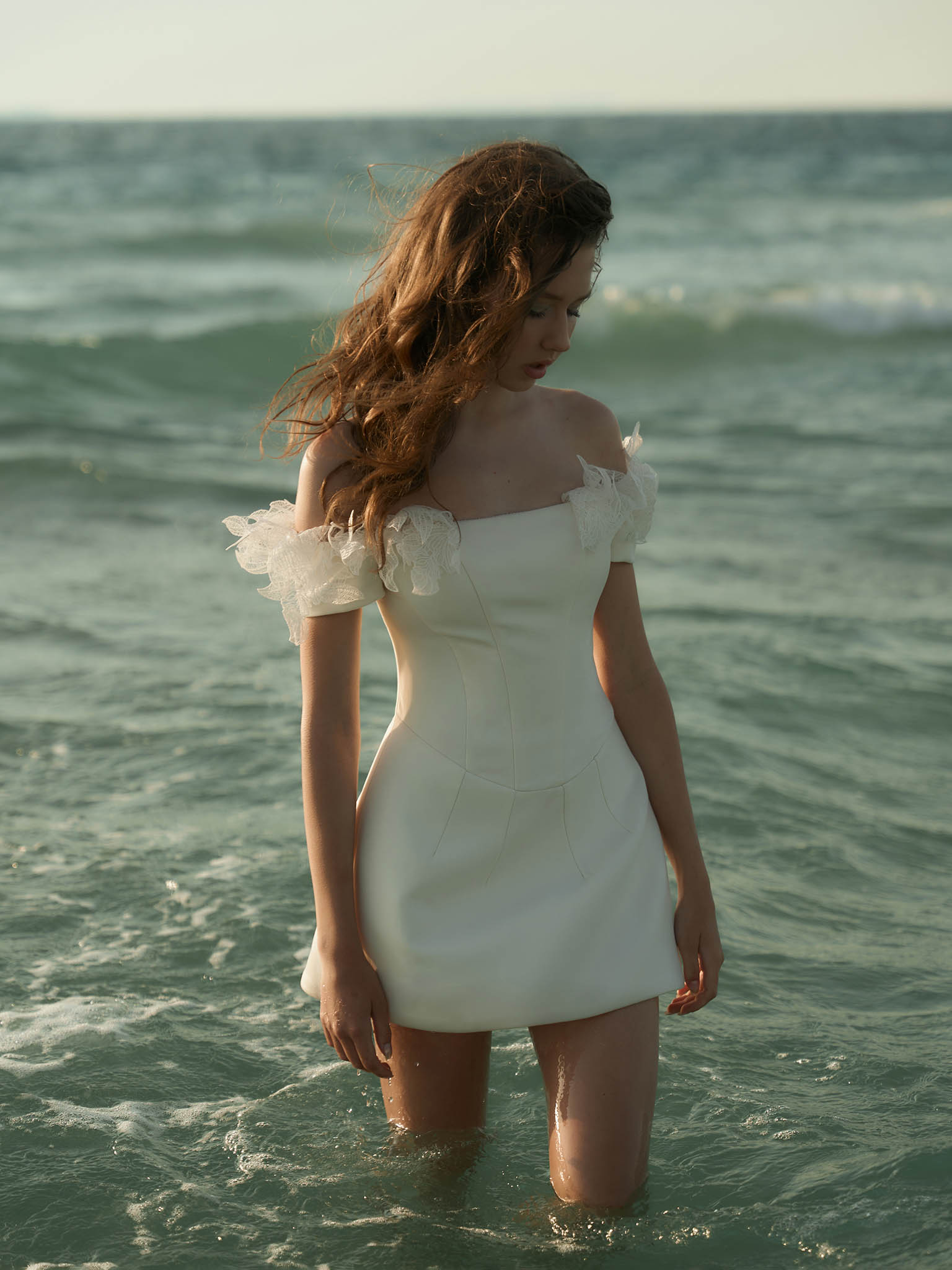 Mini dress with corset bodice and shoulder detailing