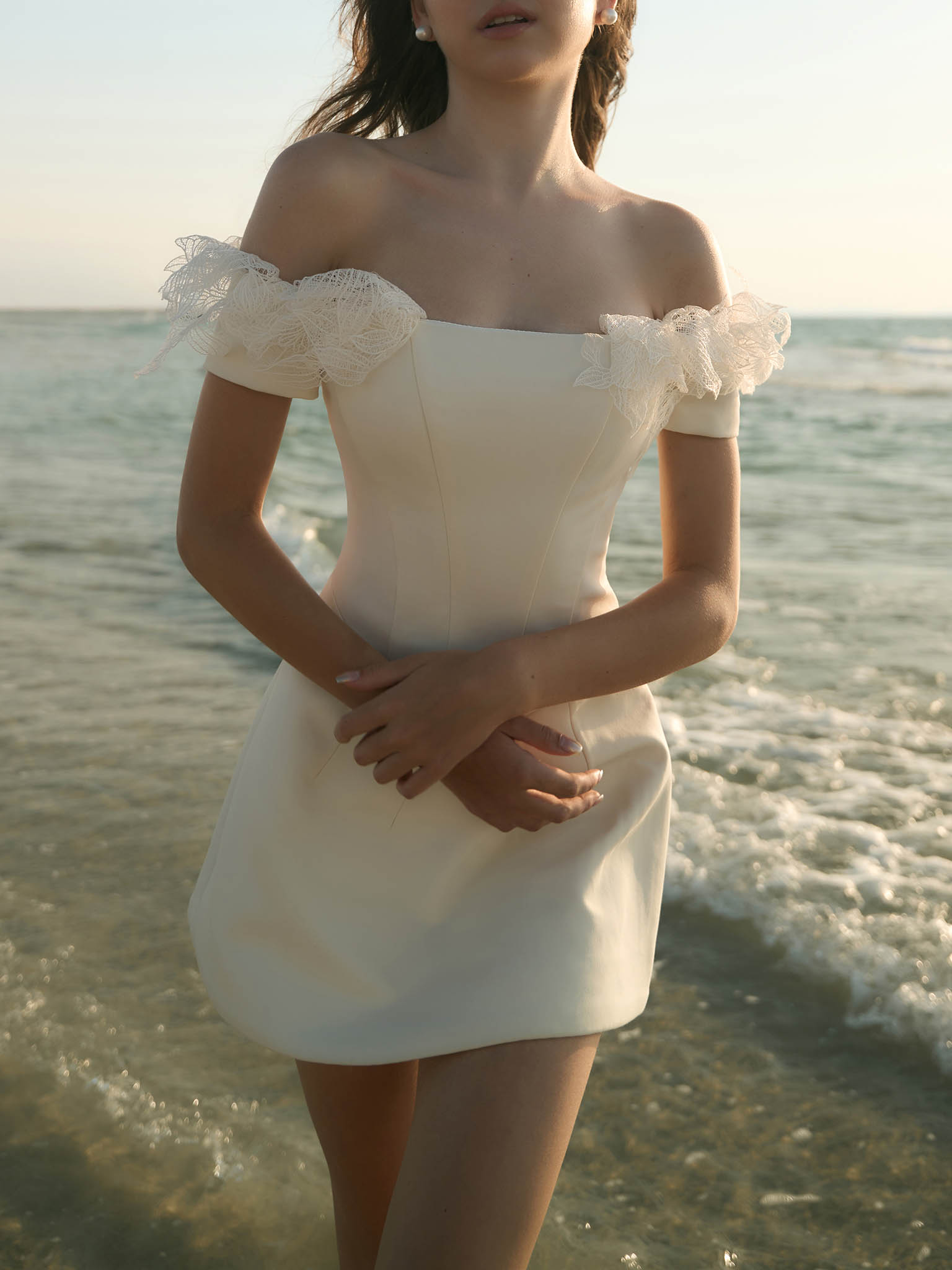 Mini dress with corset bodice and shoulder detailing