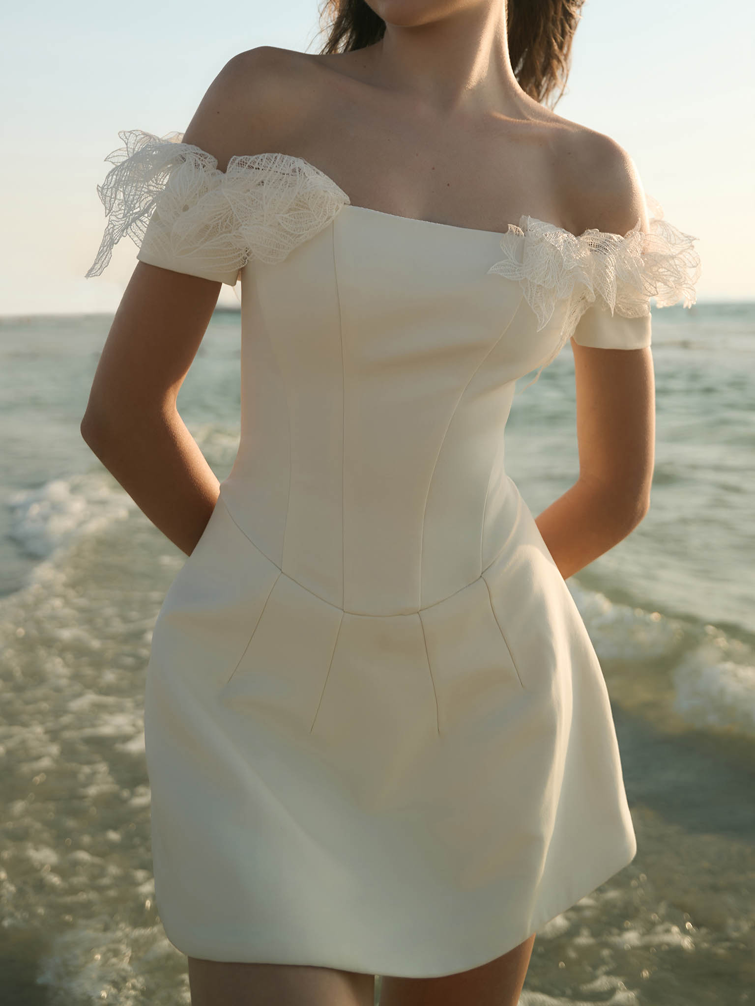 Mini dress with corset bodice and shoulder detailing