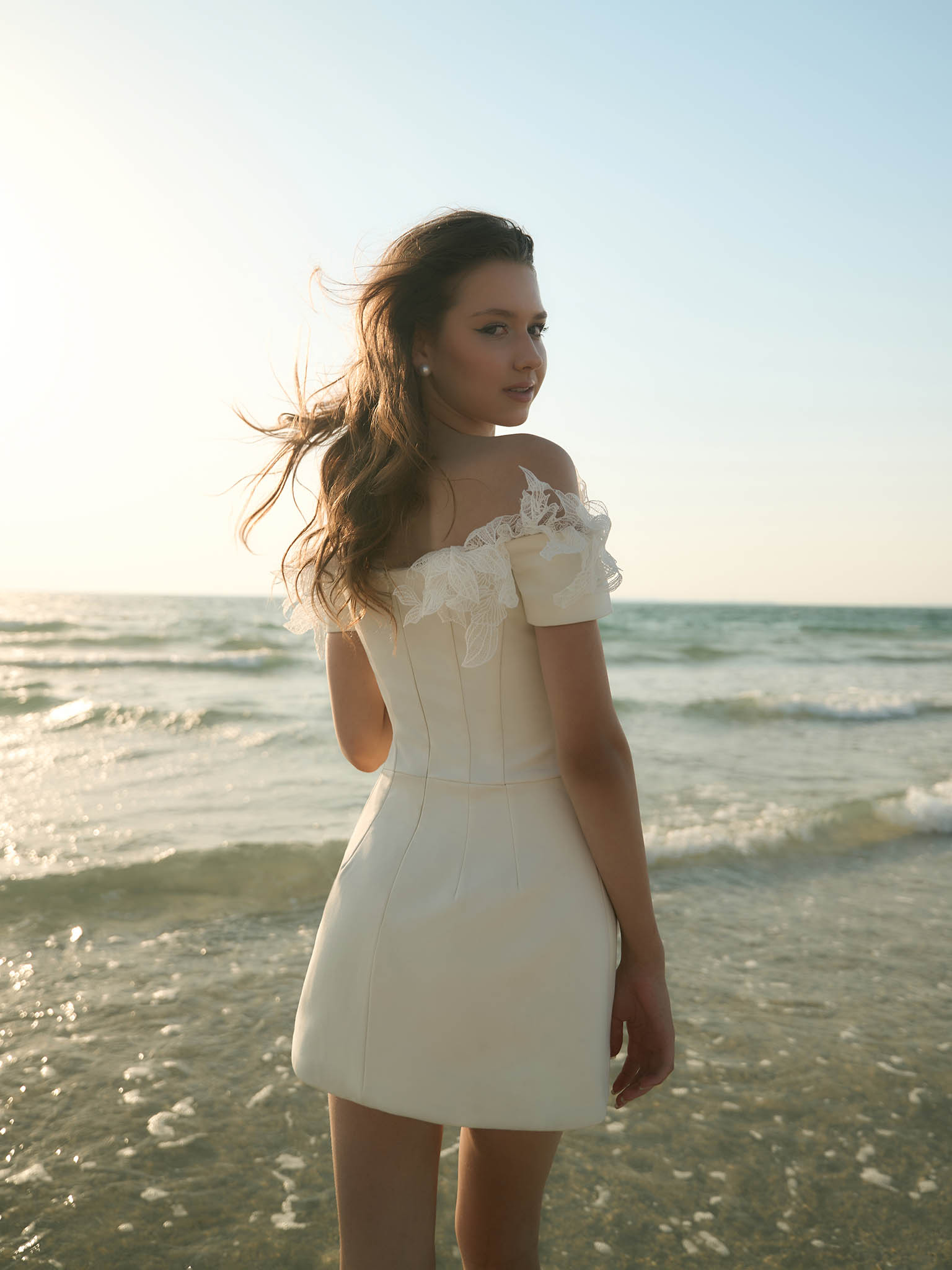 Mini dress with corset bodice and shoulder detailing