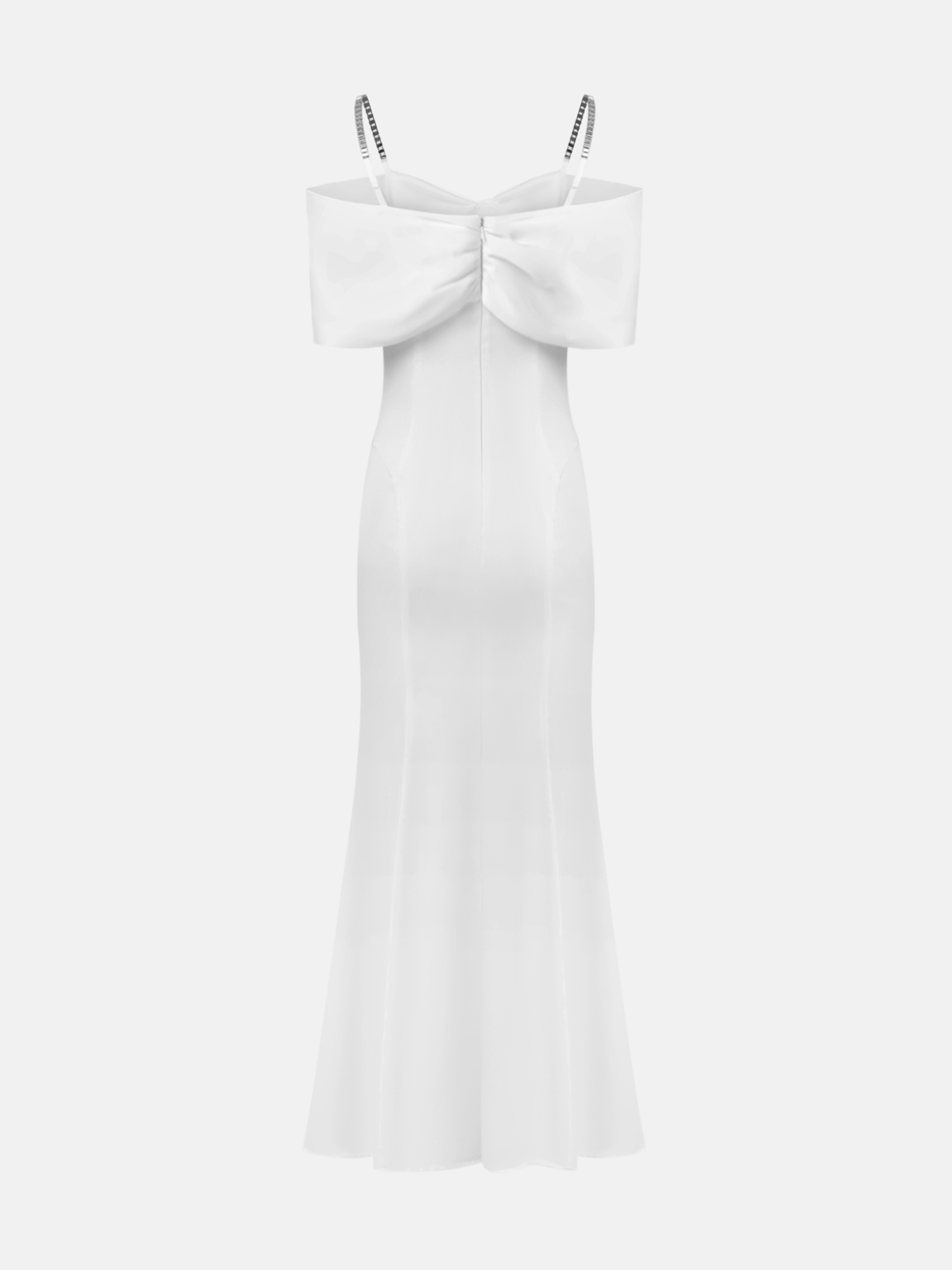 Maxi dress with open shoulders and silvertone decor