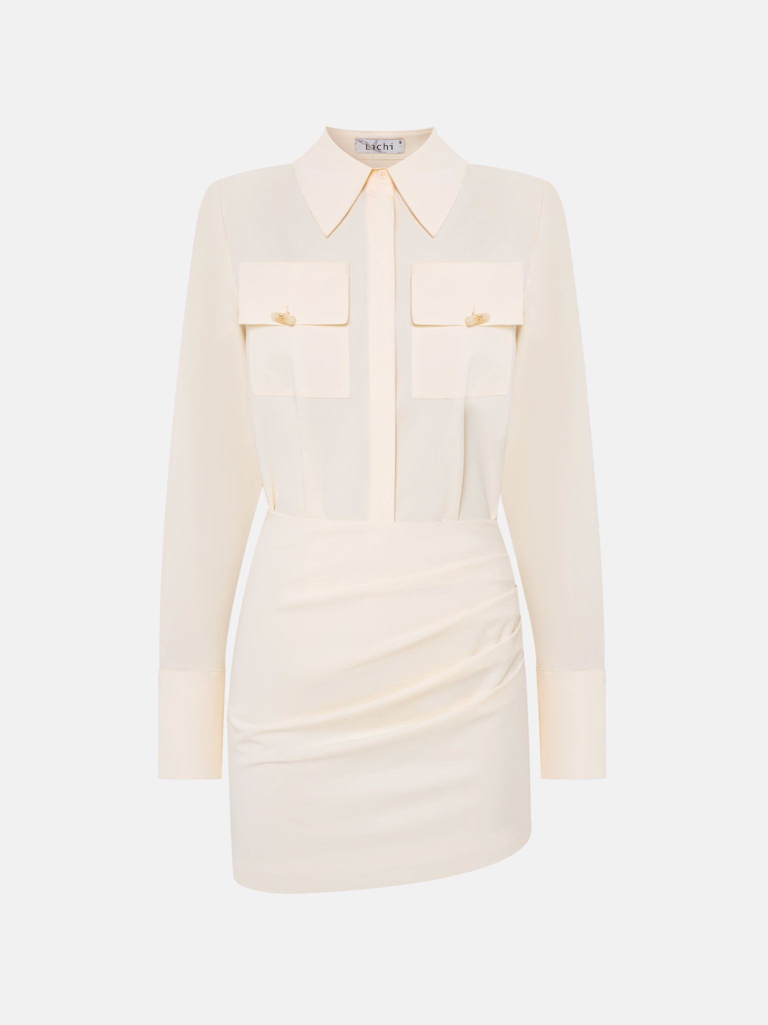 Mini dress with lapel collar and draped skirt