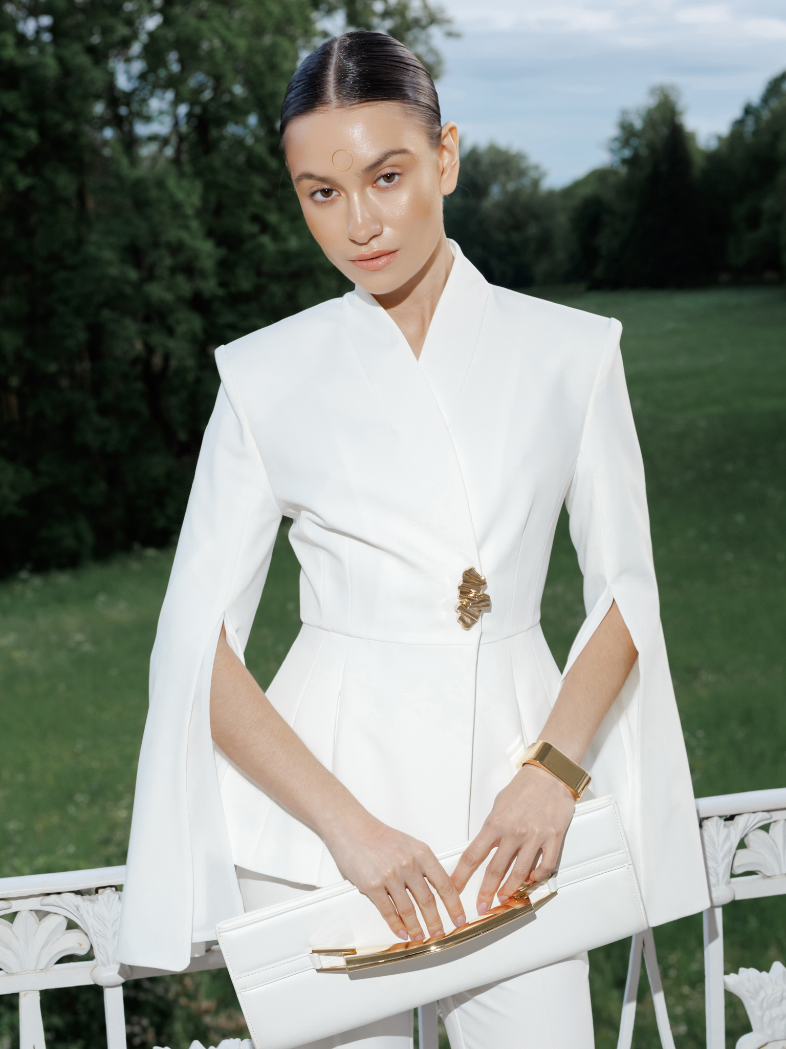 Flared jacket with slits on sleeves