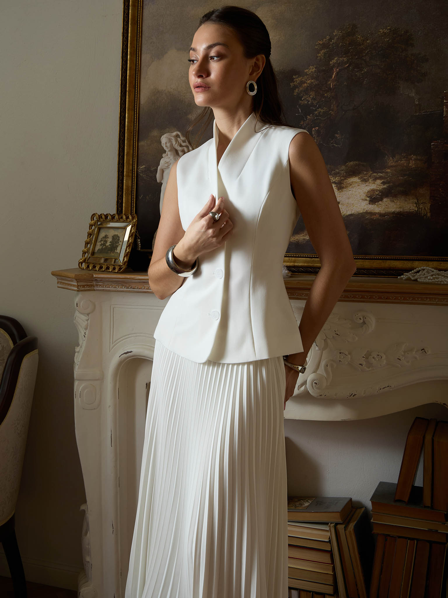 Flared waistcoat with large buttons