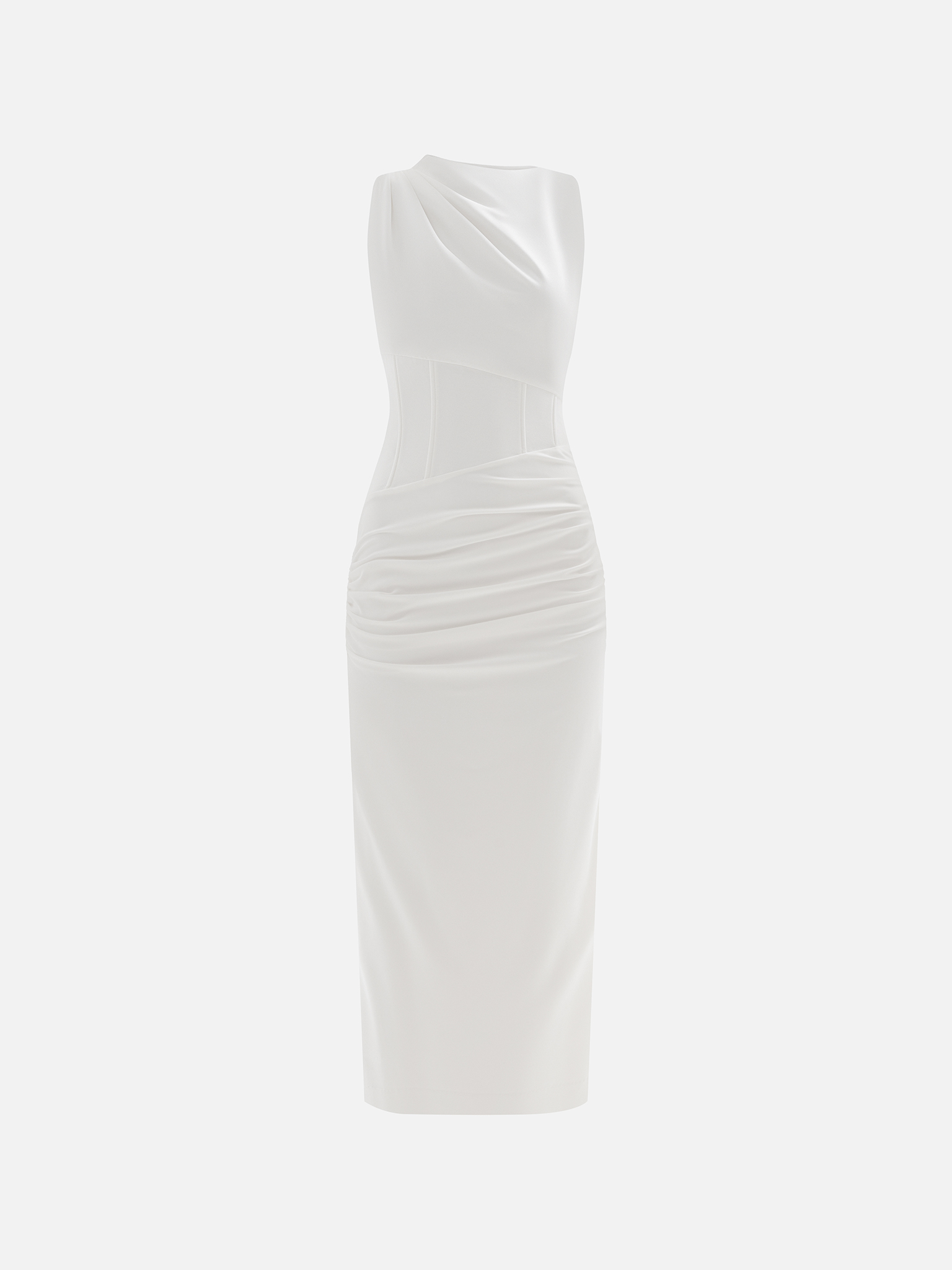 Midi dress with asymmetrical corset insert