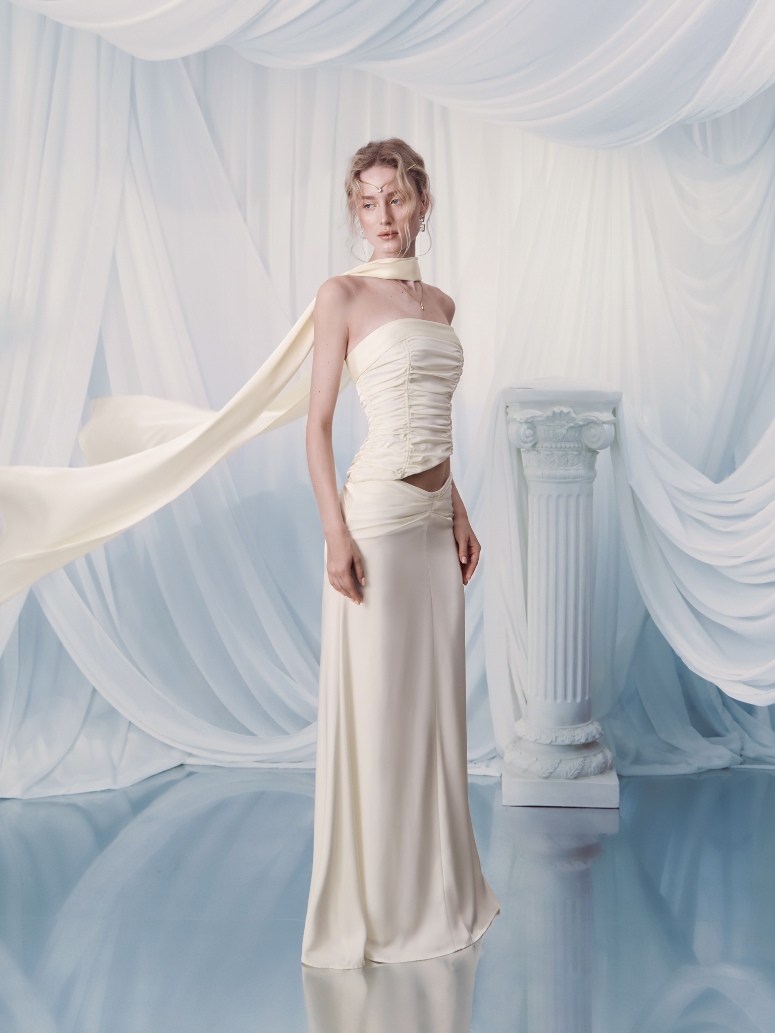 Satin corset top with long scarf