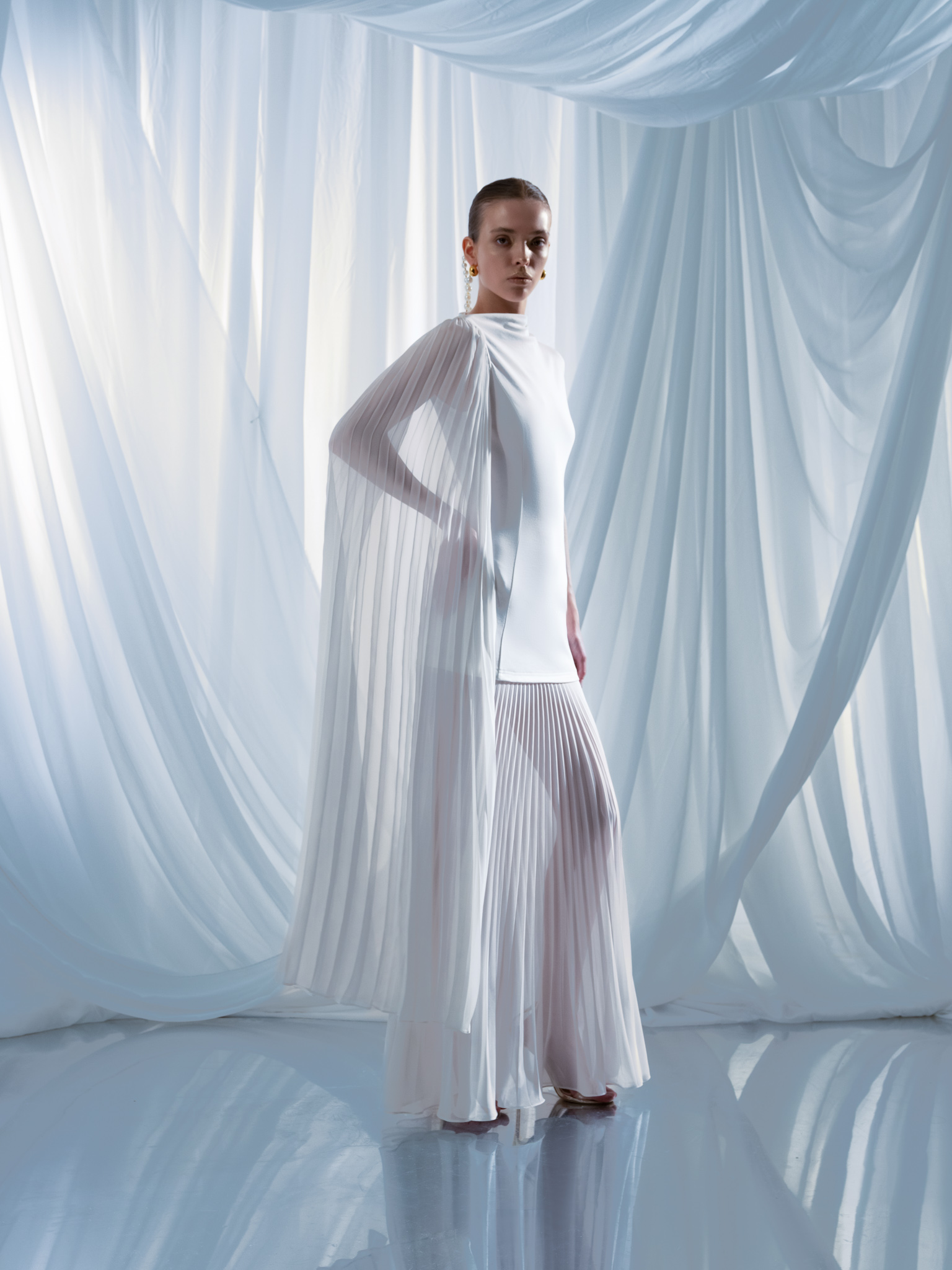 Maxi dress with pleated details