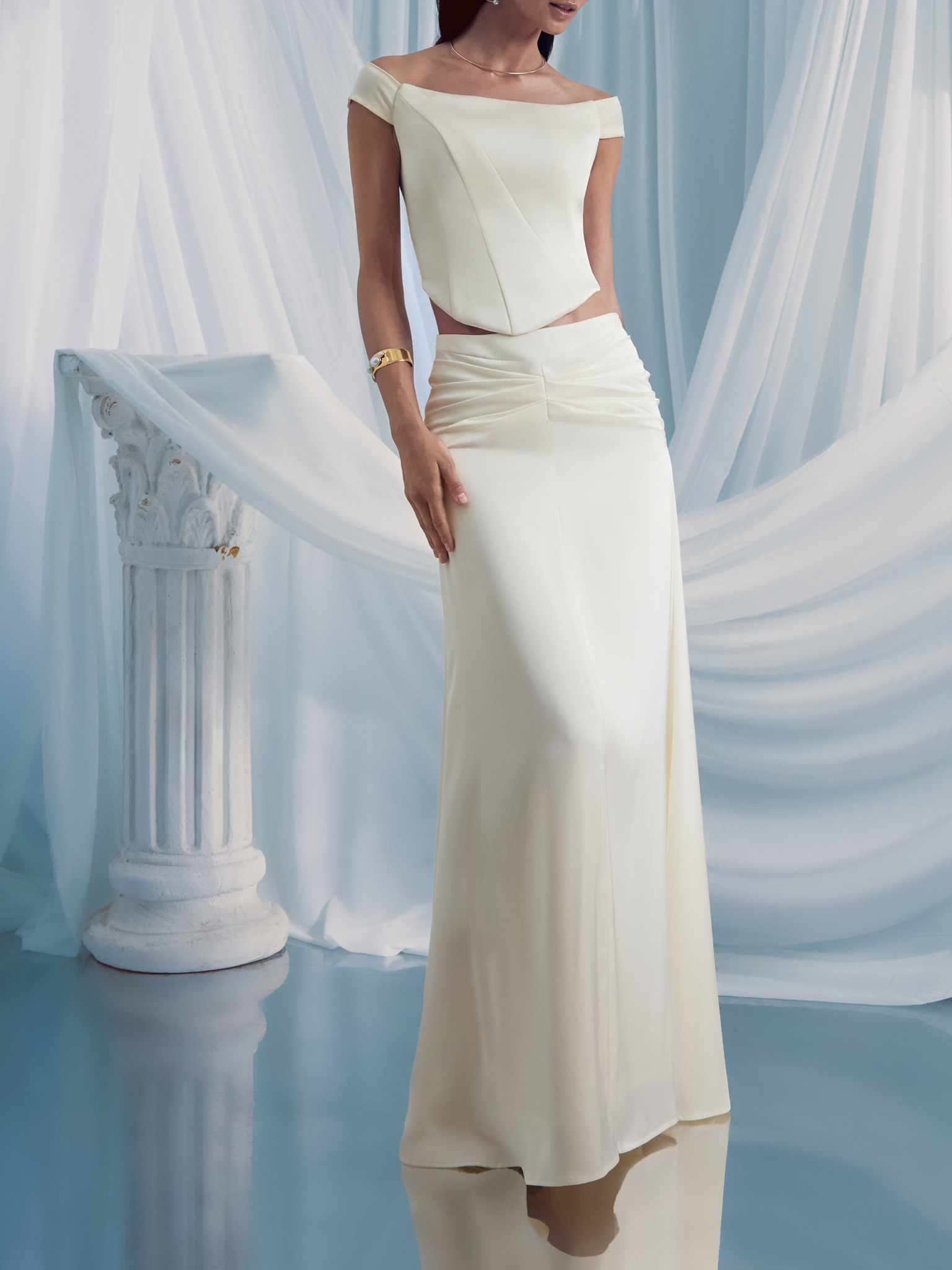 Satin corset top with asymmetrical boning