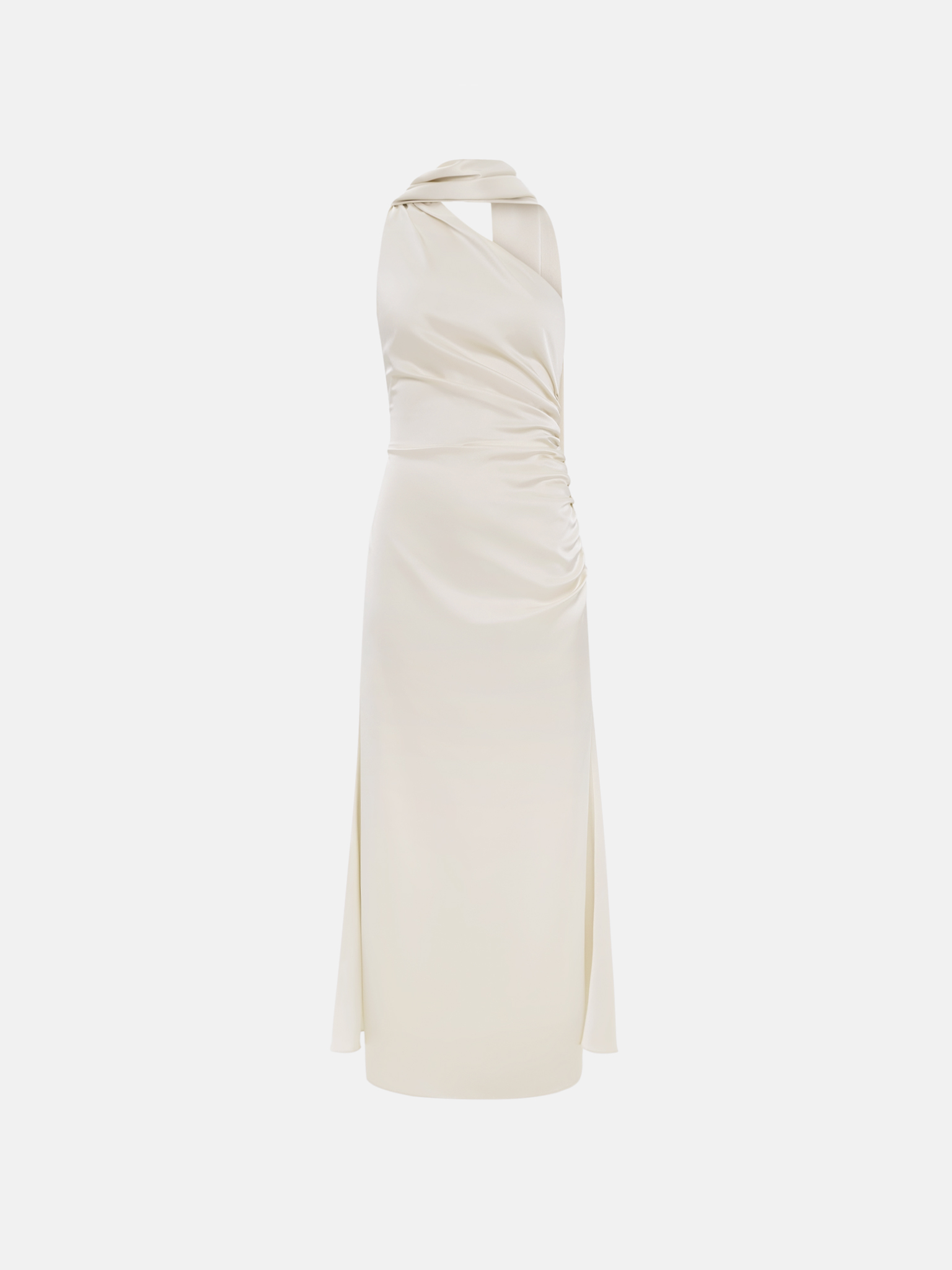 Satin one shoulder maxi dress with long scarf