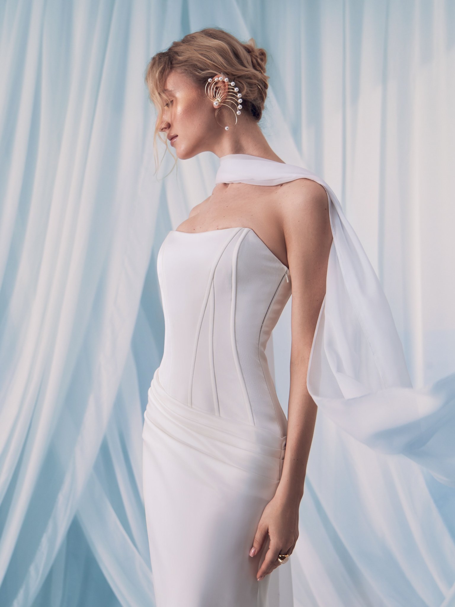 Satin maxi dress with corset bodice